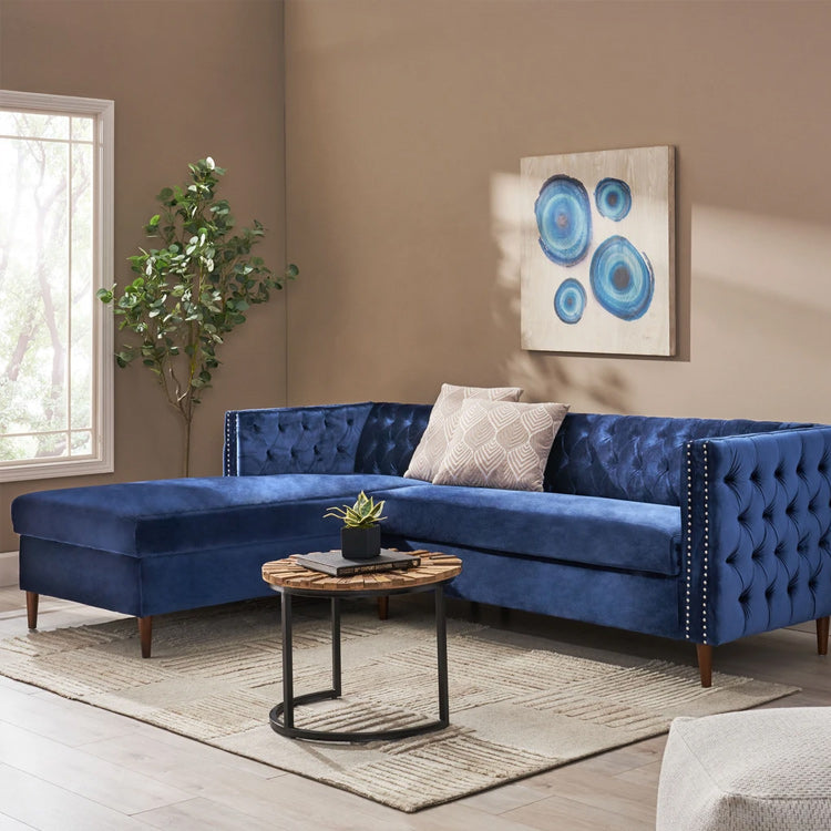 Tufted Velvet Sectional Storage Sofa With Chaise Lounge-thumbmail-2