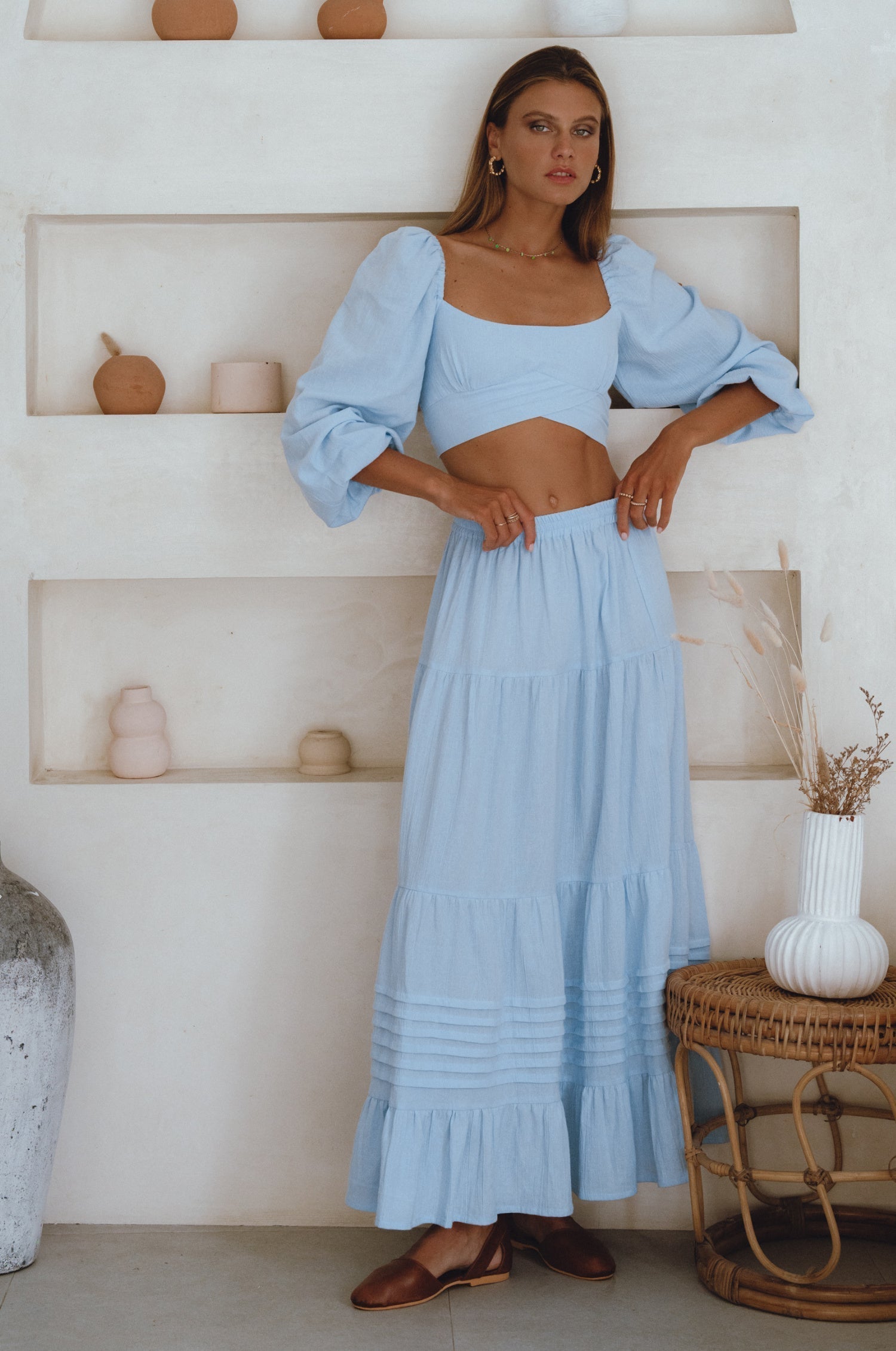 Helsa Long Sleeve Linen Top-thumbmail-2