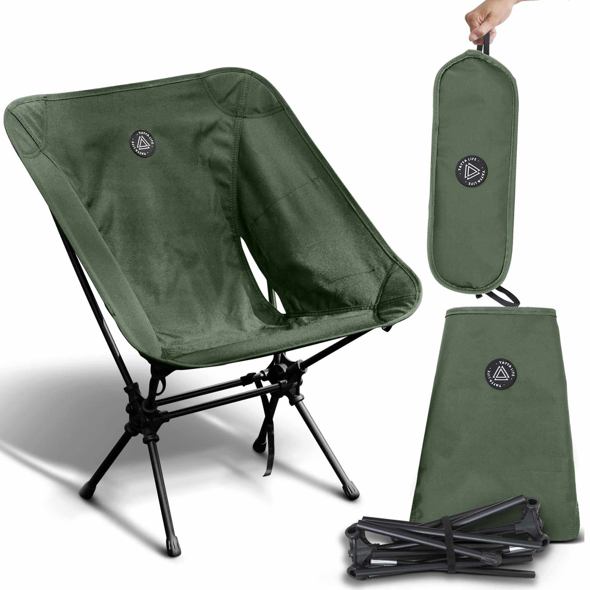 Low Back Ultralight Folding Camping Chairs With Storage Pouch - Army Green-thumbmail-4