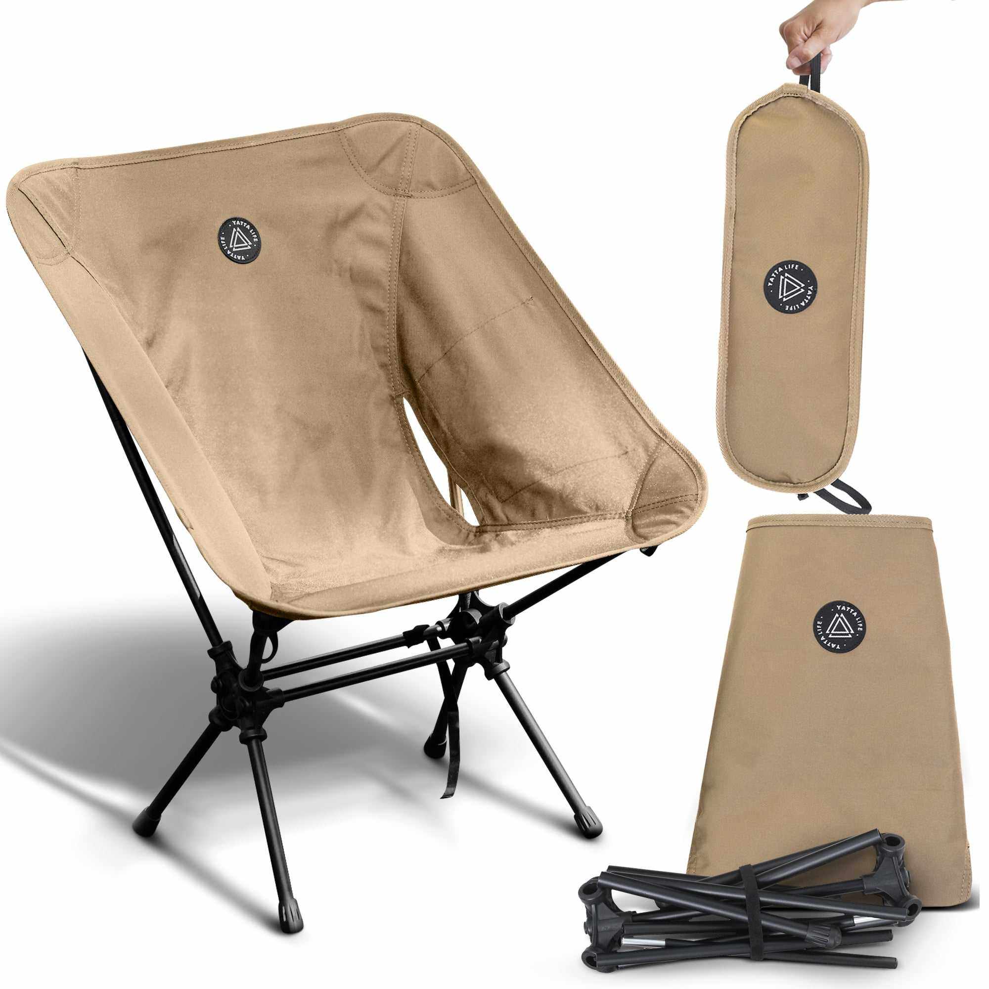 Low Back Ultralight Folding Camping Chairs With Storage Pouch - Khaki-thumbmail-8
