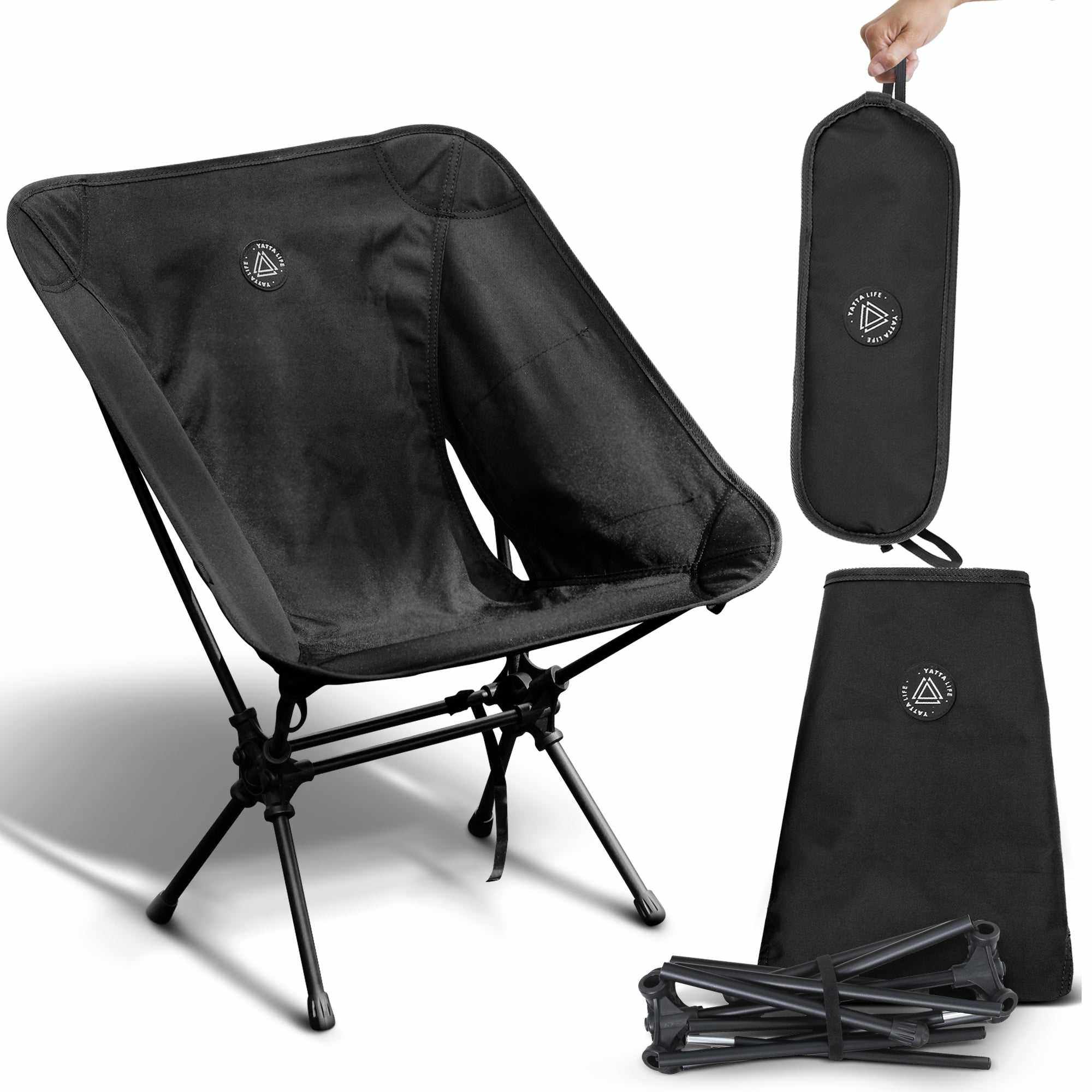 Low Back Ultralight Folding Camping Chairs With Storage Pouch - Black-thumbmail-7