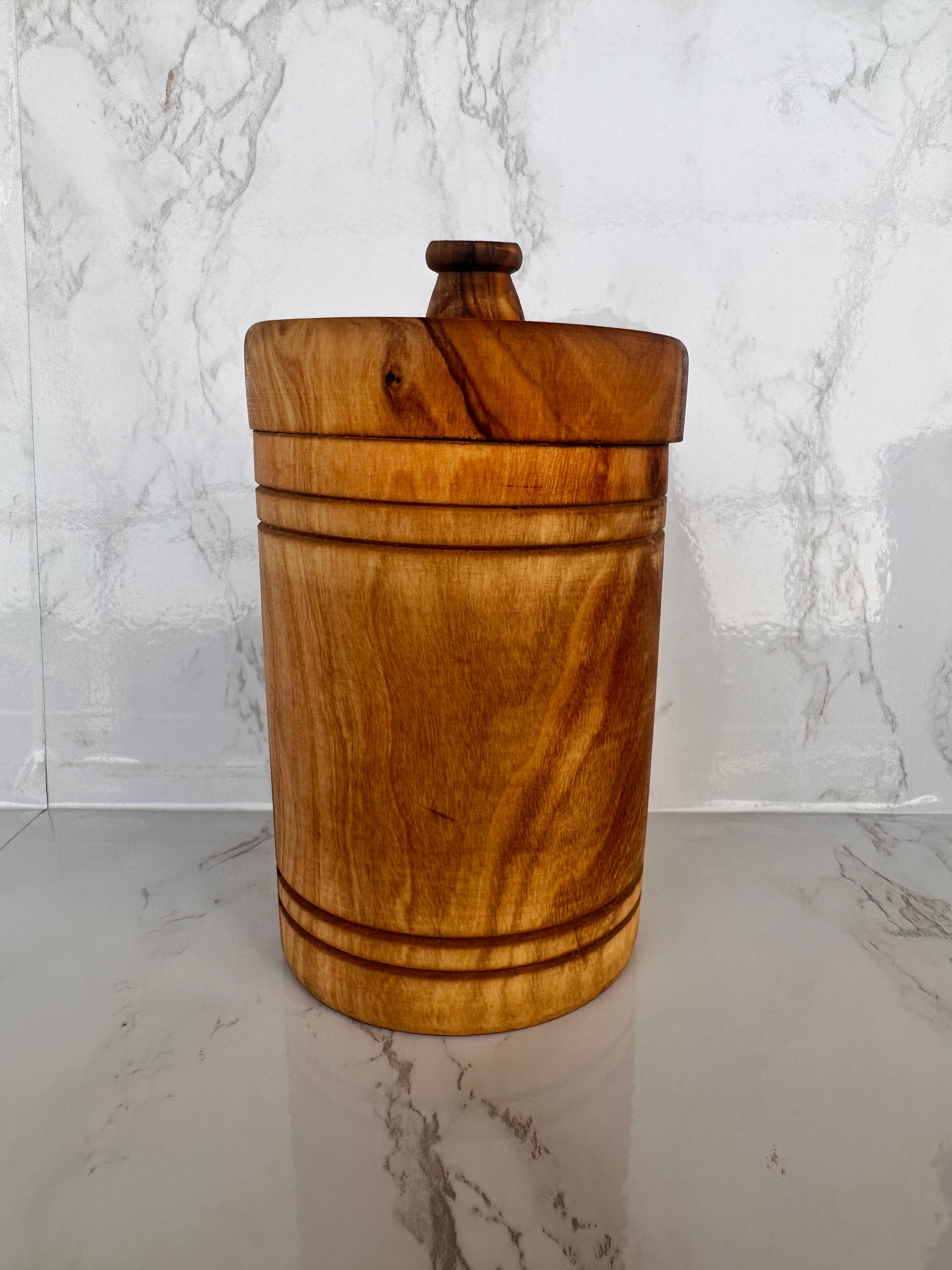 Olive Wood Spice Jar Salt Keeper W/Lid-thumbmail-3