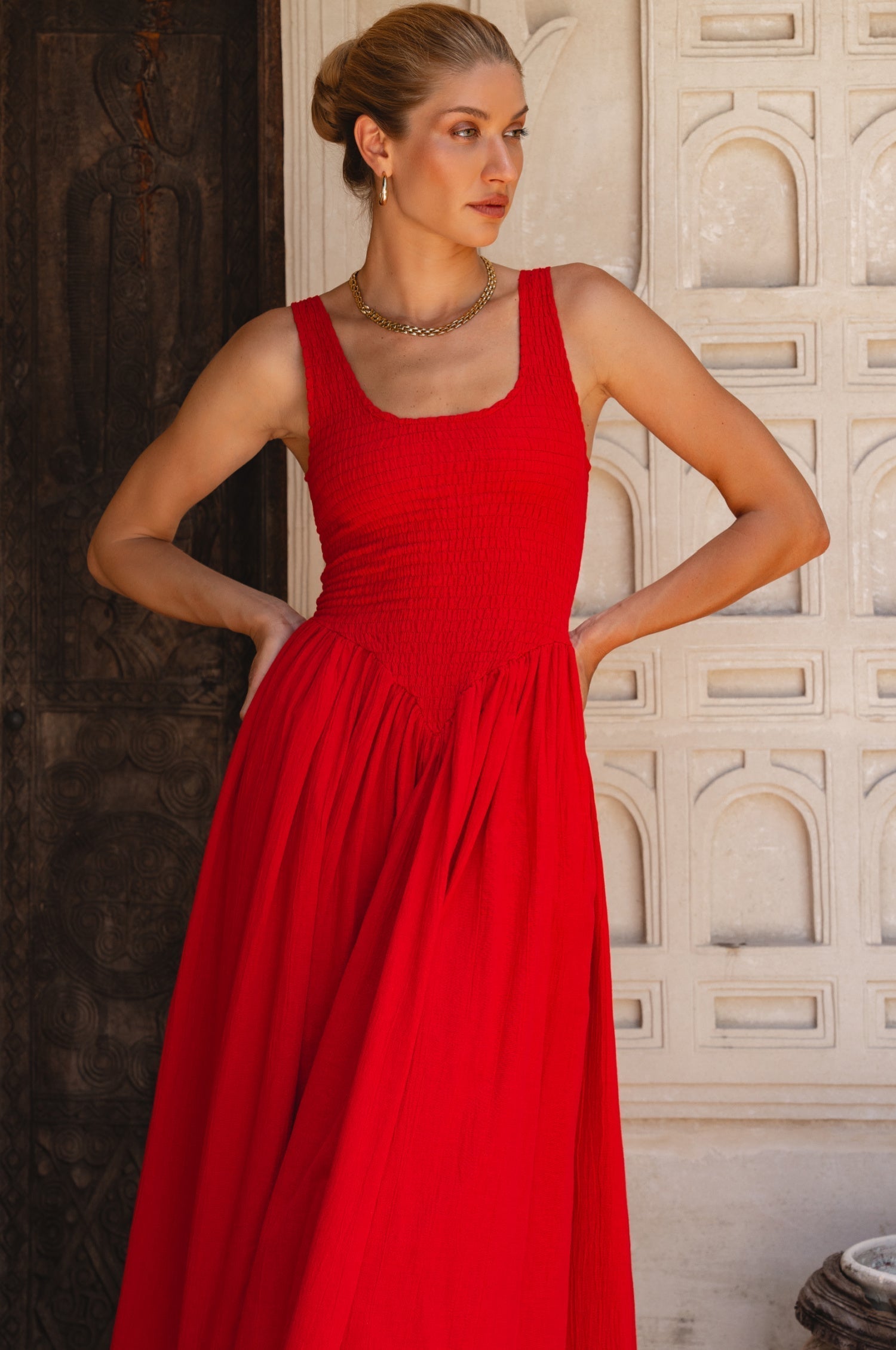 Indira Smocked Midi Dress-thumbmail-4