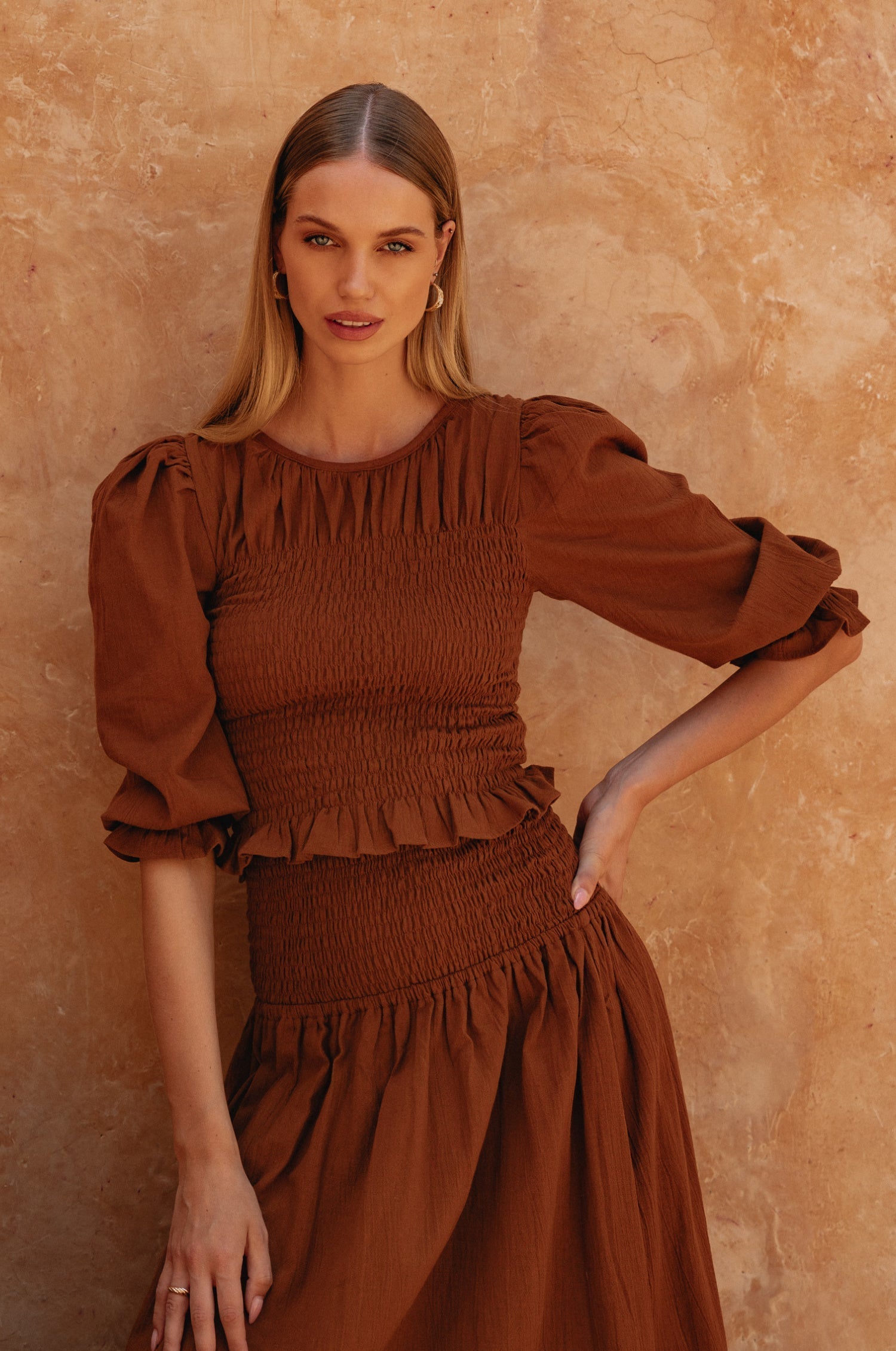 Jaffa Smocked Linen Top-thumbmail-1