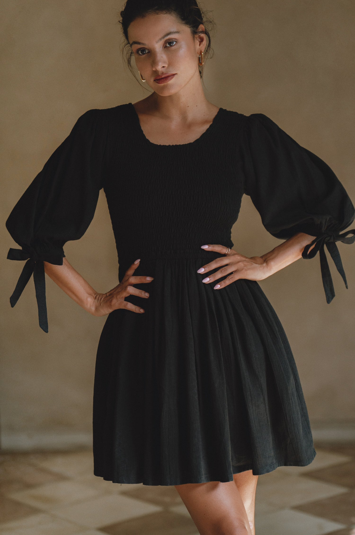 Jolie Puff Sleeve Linen Mini Dress-thumbmail-11