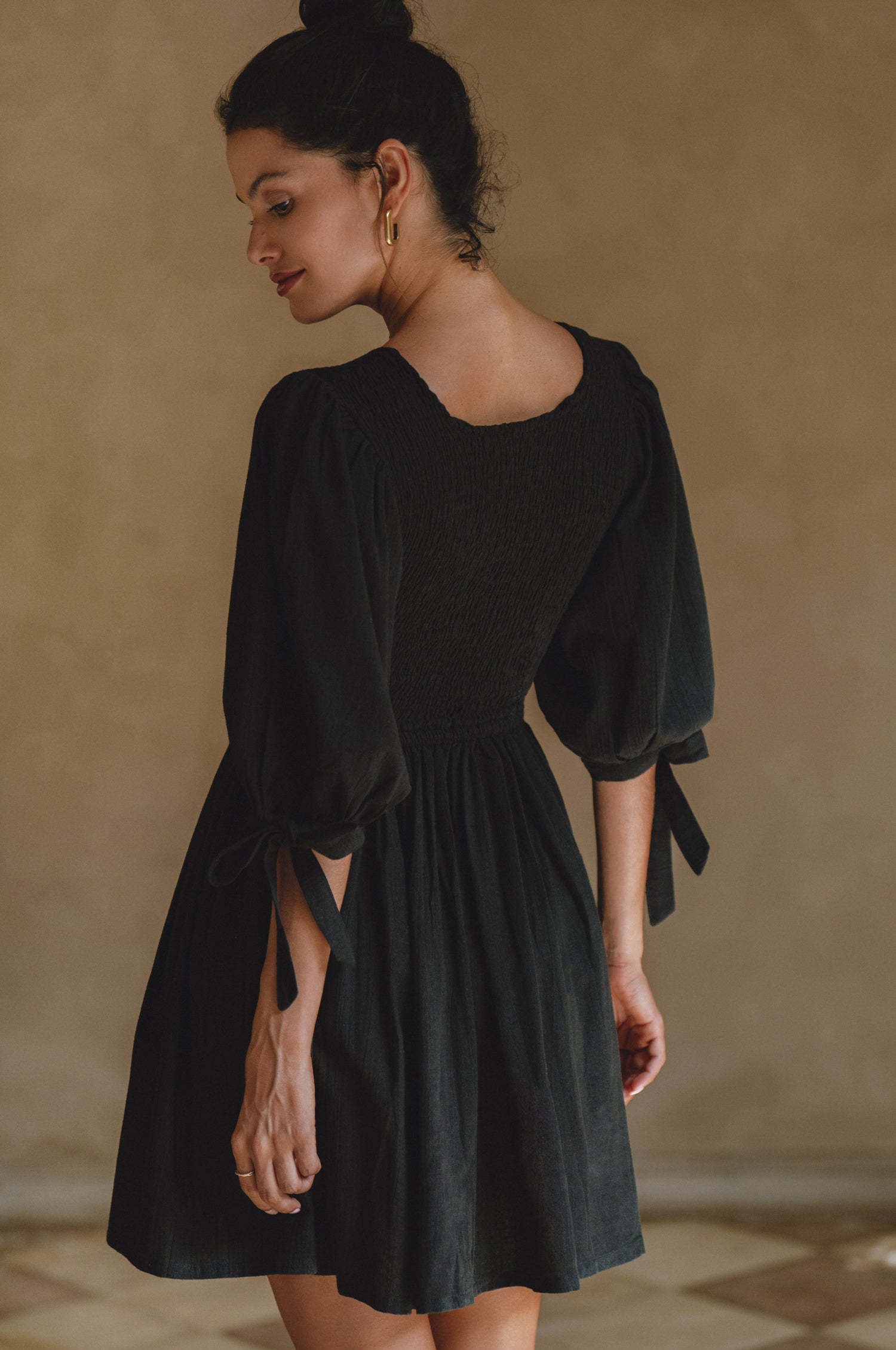 Jolie Puff Sleeve Linen Mini Dress-thumbmail-10