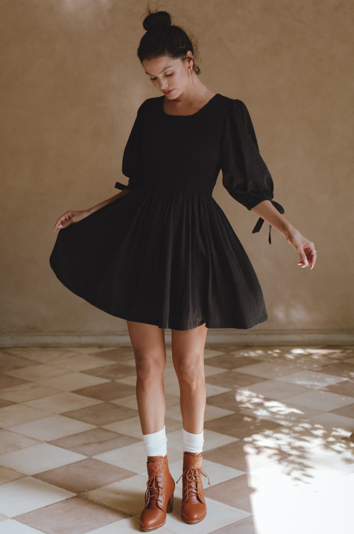 Jolie Puff Sleeve Linen Mini Dress-thumbmail-5