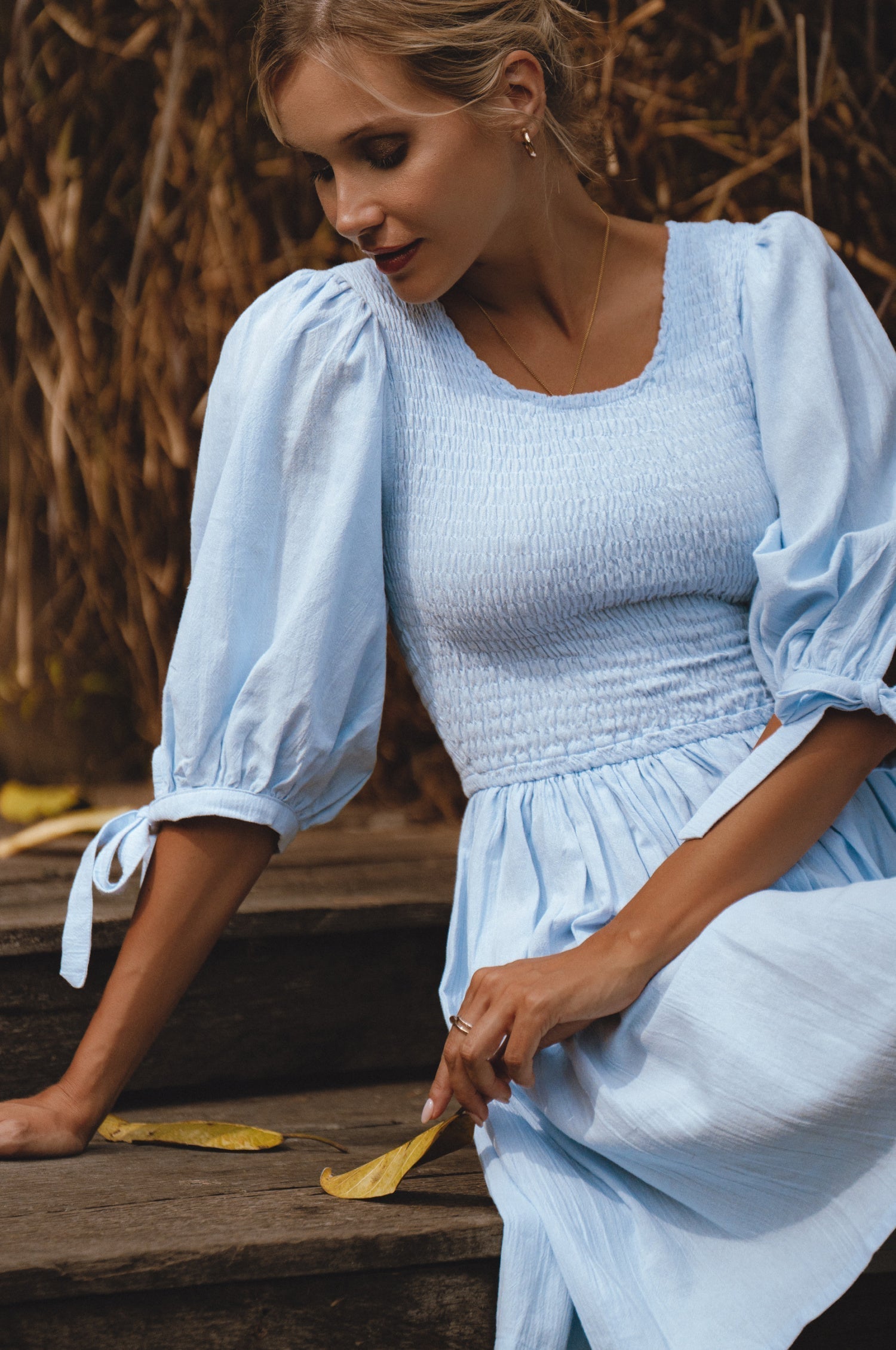Jolie Puff Sleeve Linen Mini Dress-thumbmail-3
