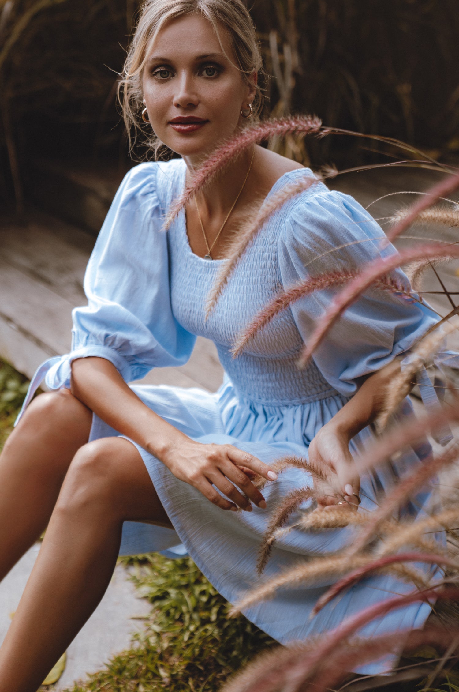 Jolie Puff Sleeve Linen Mini Dress-thumbmail-4