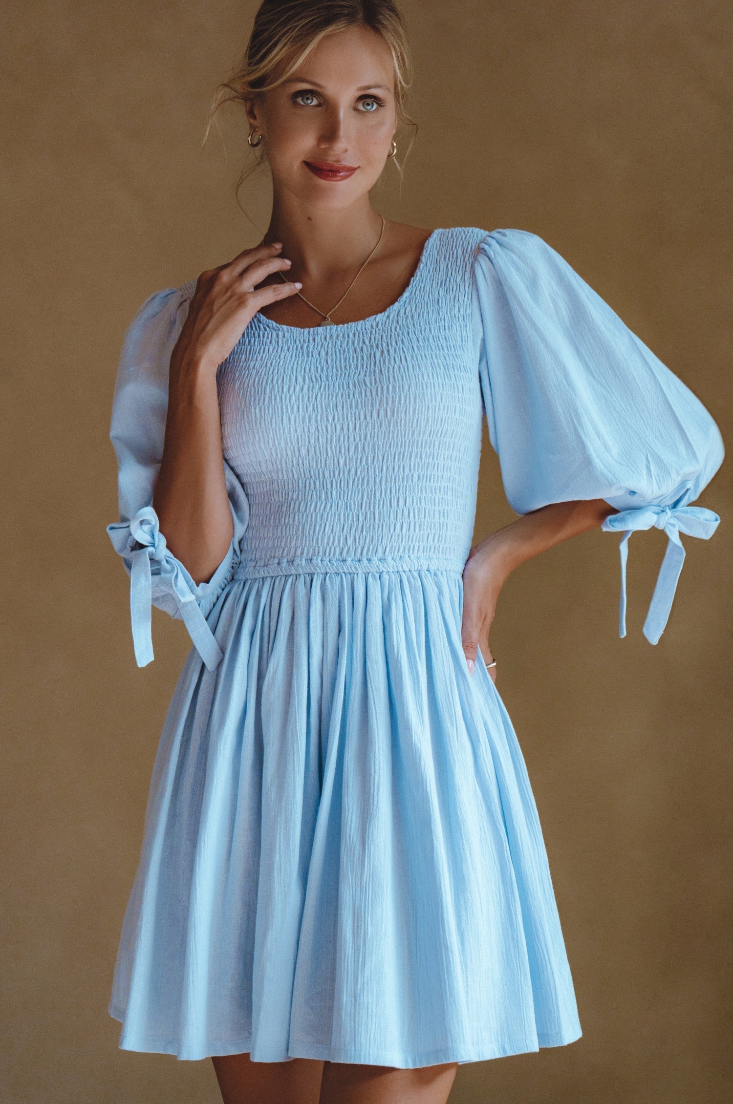 Jolie Puff Sleeve Linen Mini Dress-thumbmail-8