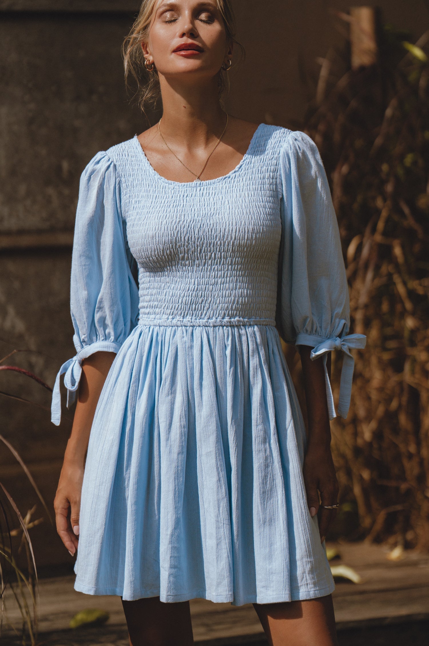 Jolie Puff Sleeve Linen Mini Dress-thumbmail-9