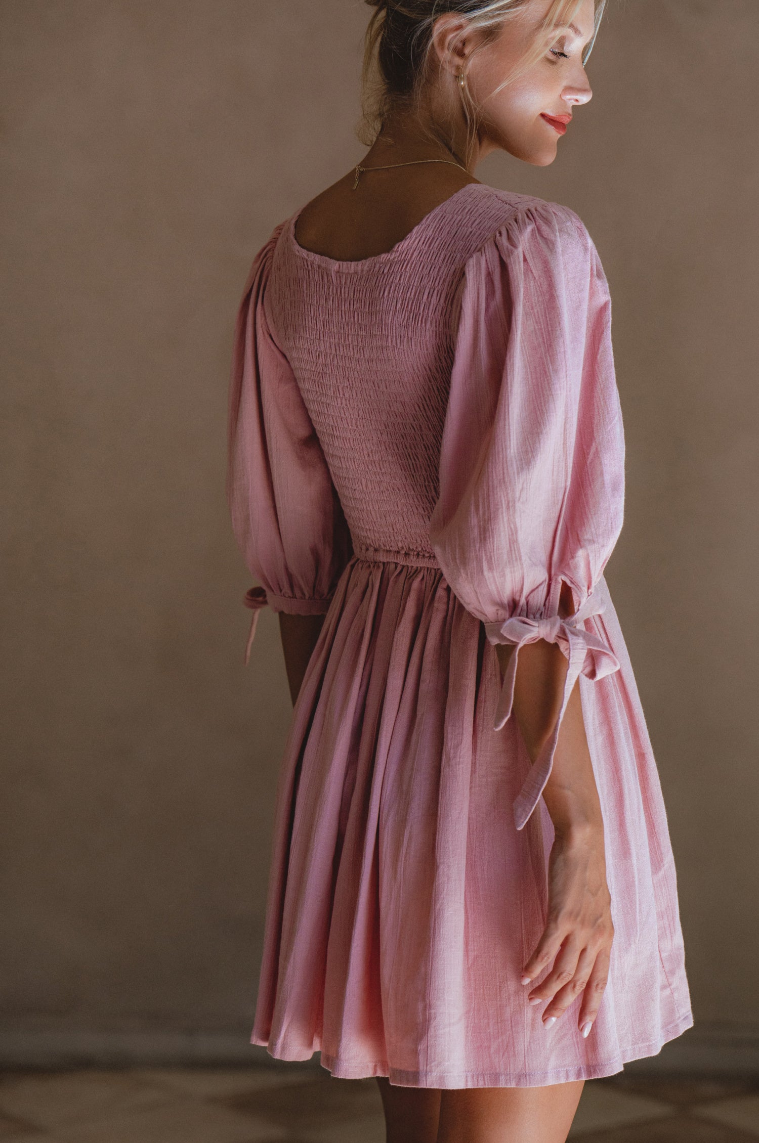 Jolie Puff Sleeve Linen Mini Dress-thumbmail-13