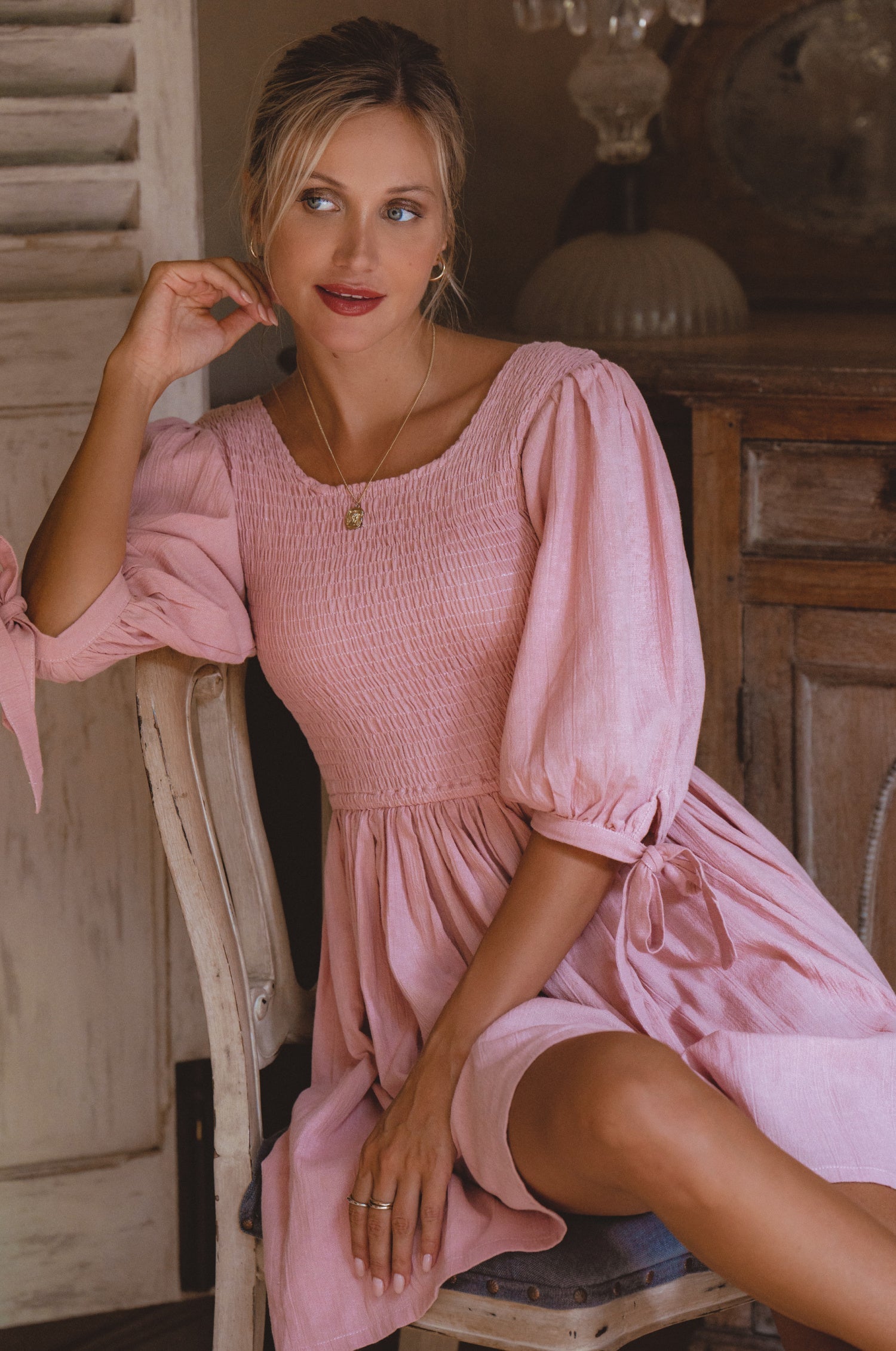 Jolie Puff Sleeve Linen Mini Dress-thumbmail-8