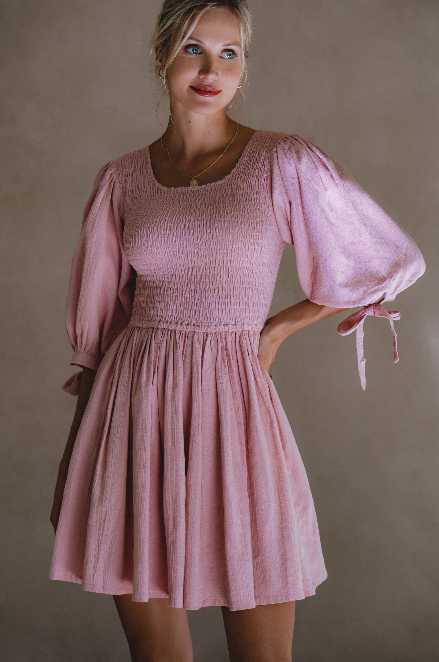 Jolie Puff Sleeve Linen Mini Dress-thumbmail-3