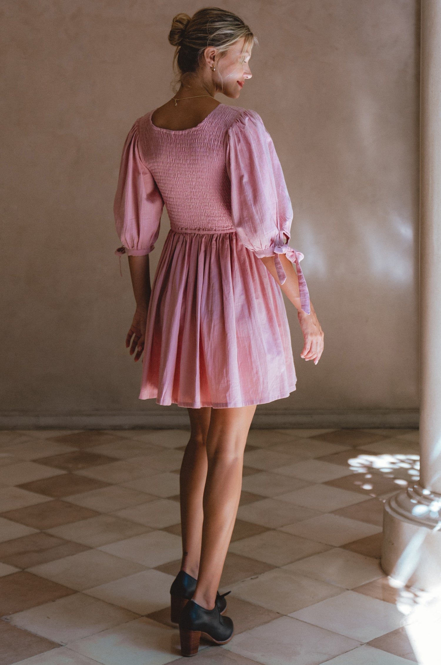 Jolie Puff Sleeve Linen Mini Dress-thumbmail-1