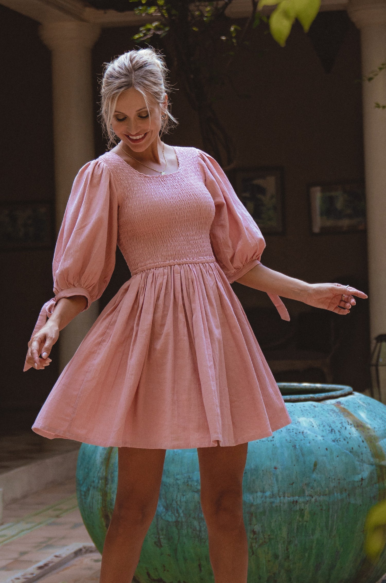 Jolie Puff Sleeve Linen Mini Dress-thumbmail-12