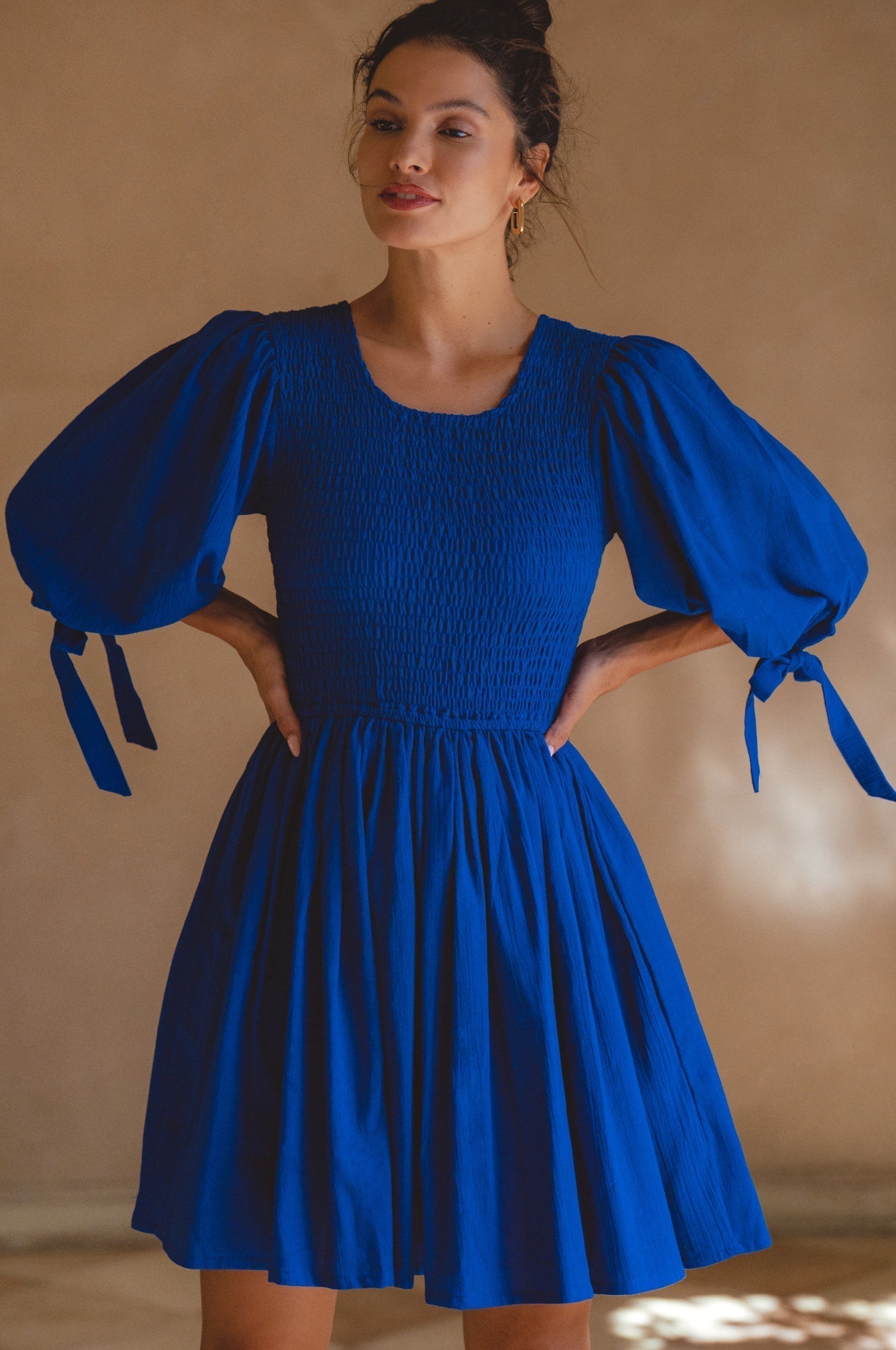 Jolie Puff Sleeve Linen Mini Dress-thumbmail-11