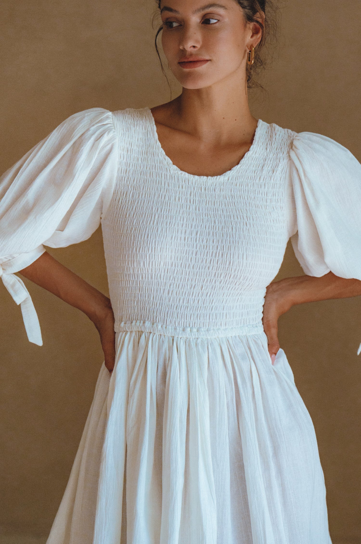 Jolie Puff Sleeve Linen Mini Dress-thumbmail-6