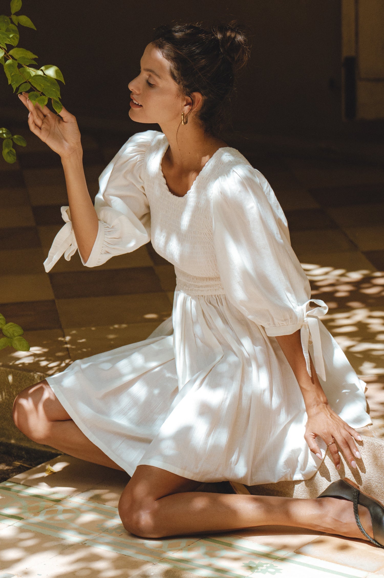 Jolie Puff Sleeve Linen Mini Dress-thumbmail-7