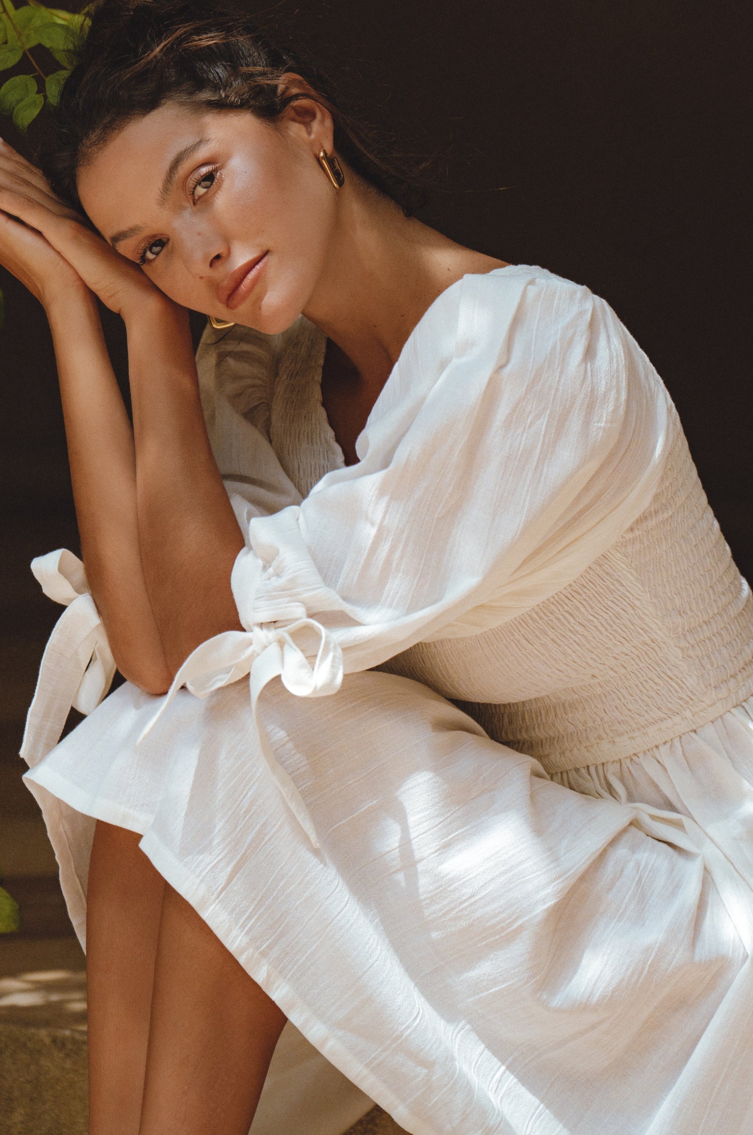 Jolie Puff Sleeve Linen Mini Dress-thumbmail-2