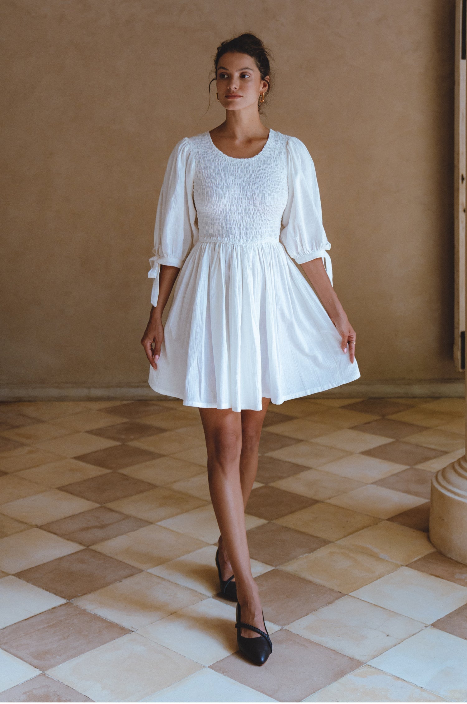Jolie Puff Sleeve Linen Mini Dress-thumbmail-7