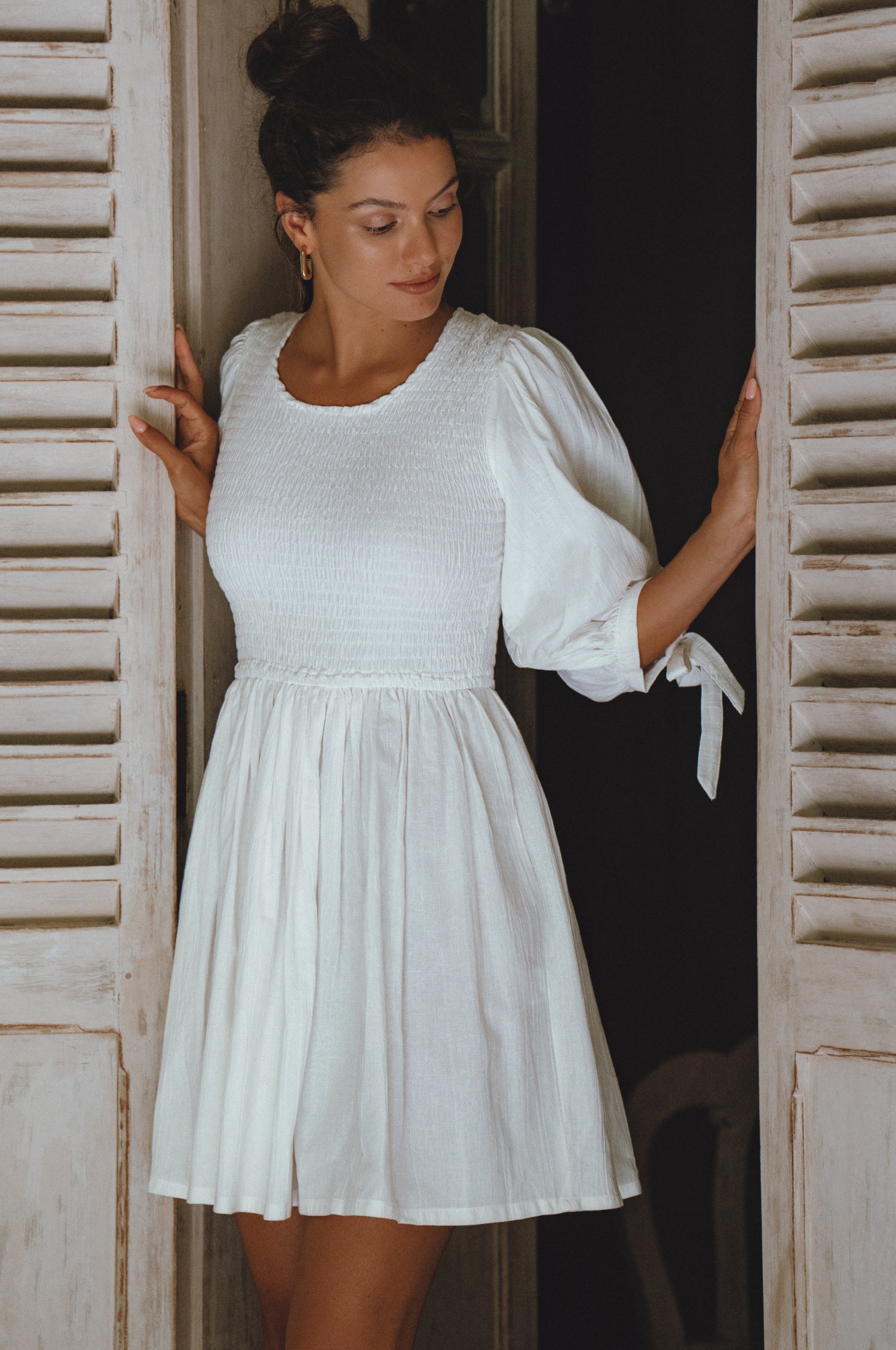 Jolie Puff Sleeve Linen Mini Dress-thumbmail-10