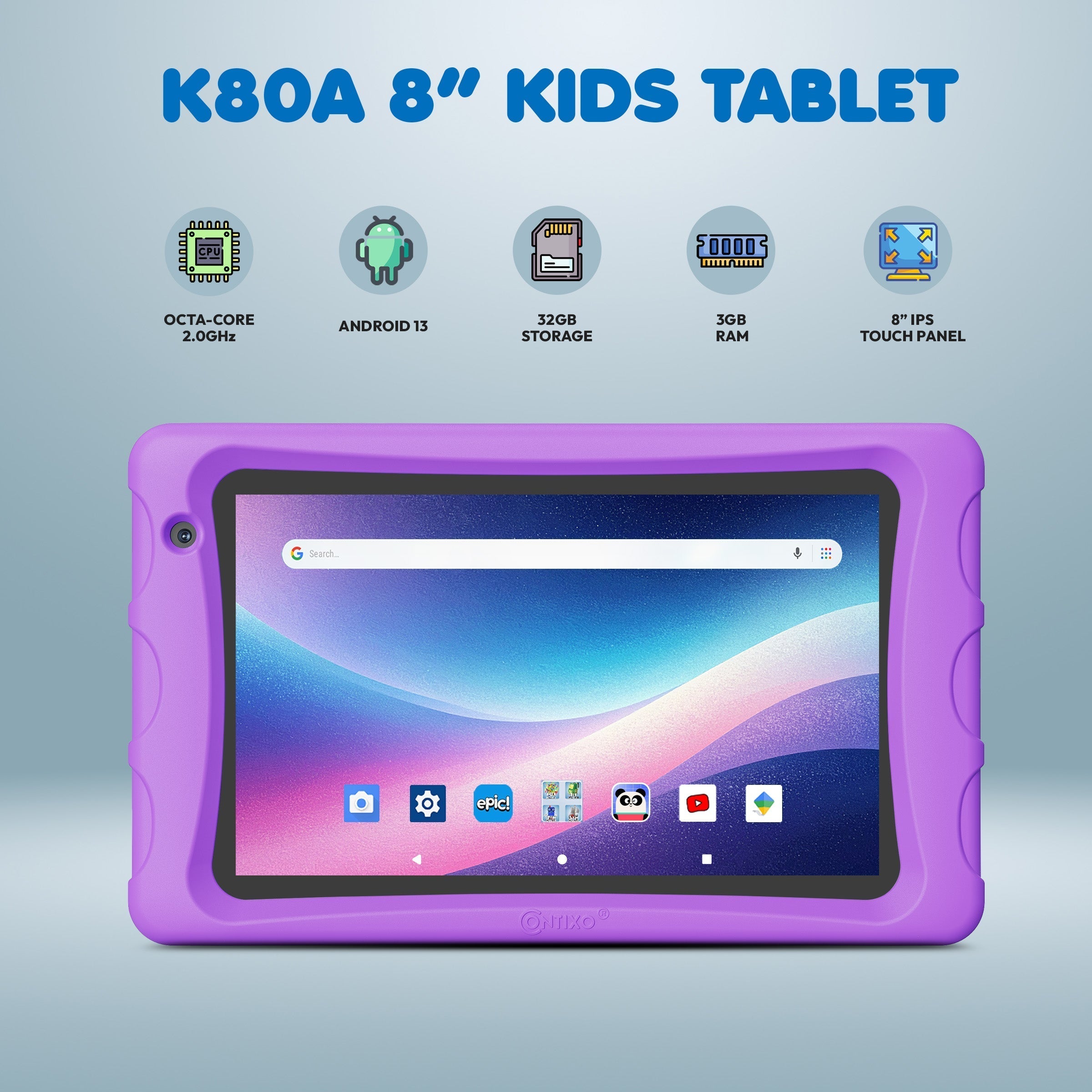 Contixo K80A - 8" Kids Tablet, 2025 Model, 80 FREE Disney EBooks, Educational Android Tablet for Ages 3-12, 32GB, Kid-Proof Case With Kickstand, Android 13-thumbmail-8