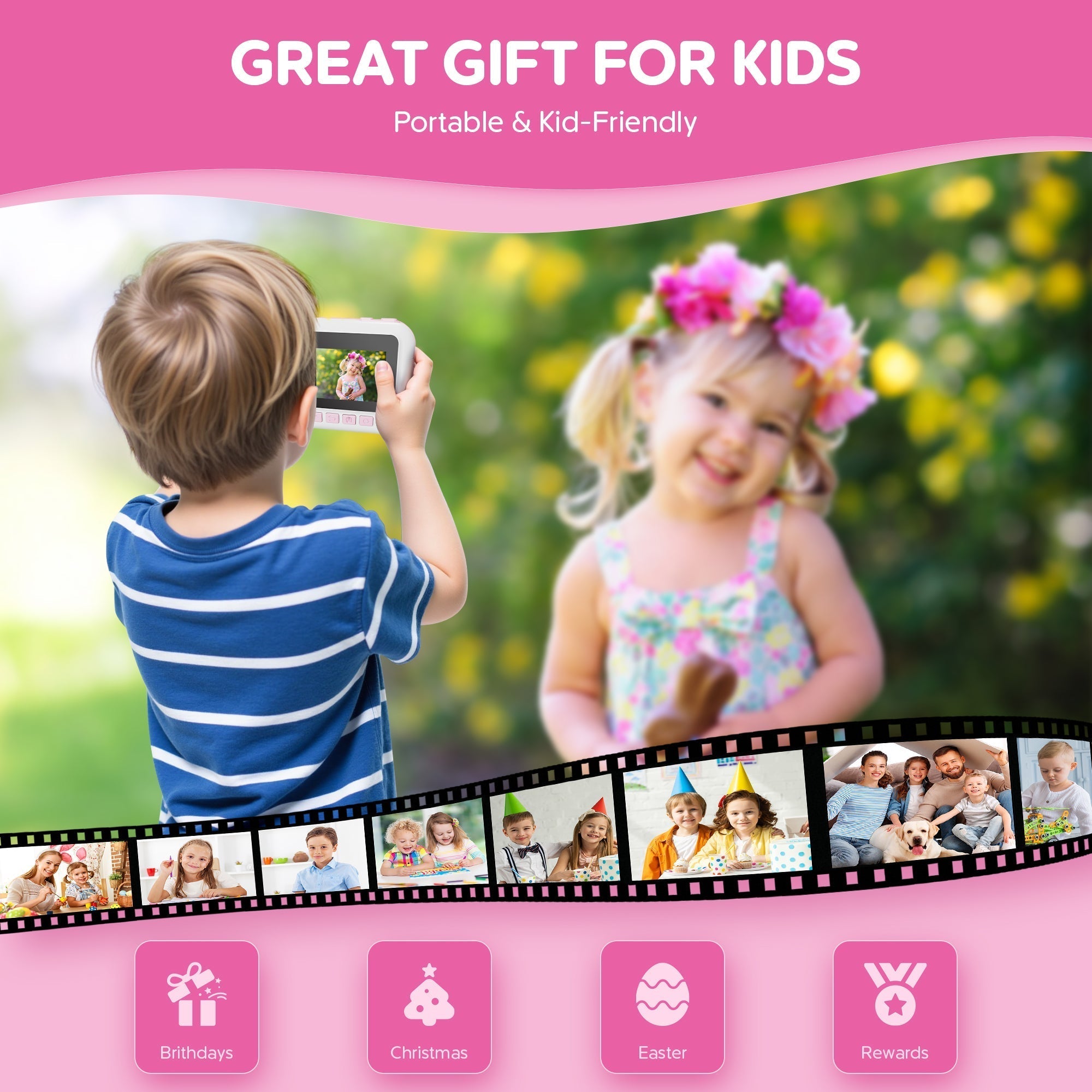 Contixo KC4  Kids Instant Print Camera, HD 1080P Digital Camera With 3 Rolls of Paper & 32G Card, 16X Zoom, Games & MP3, Ages 3-12-thumbmail-5