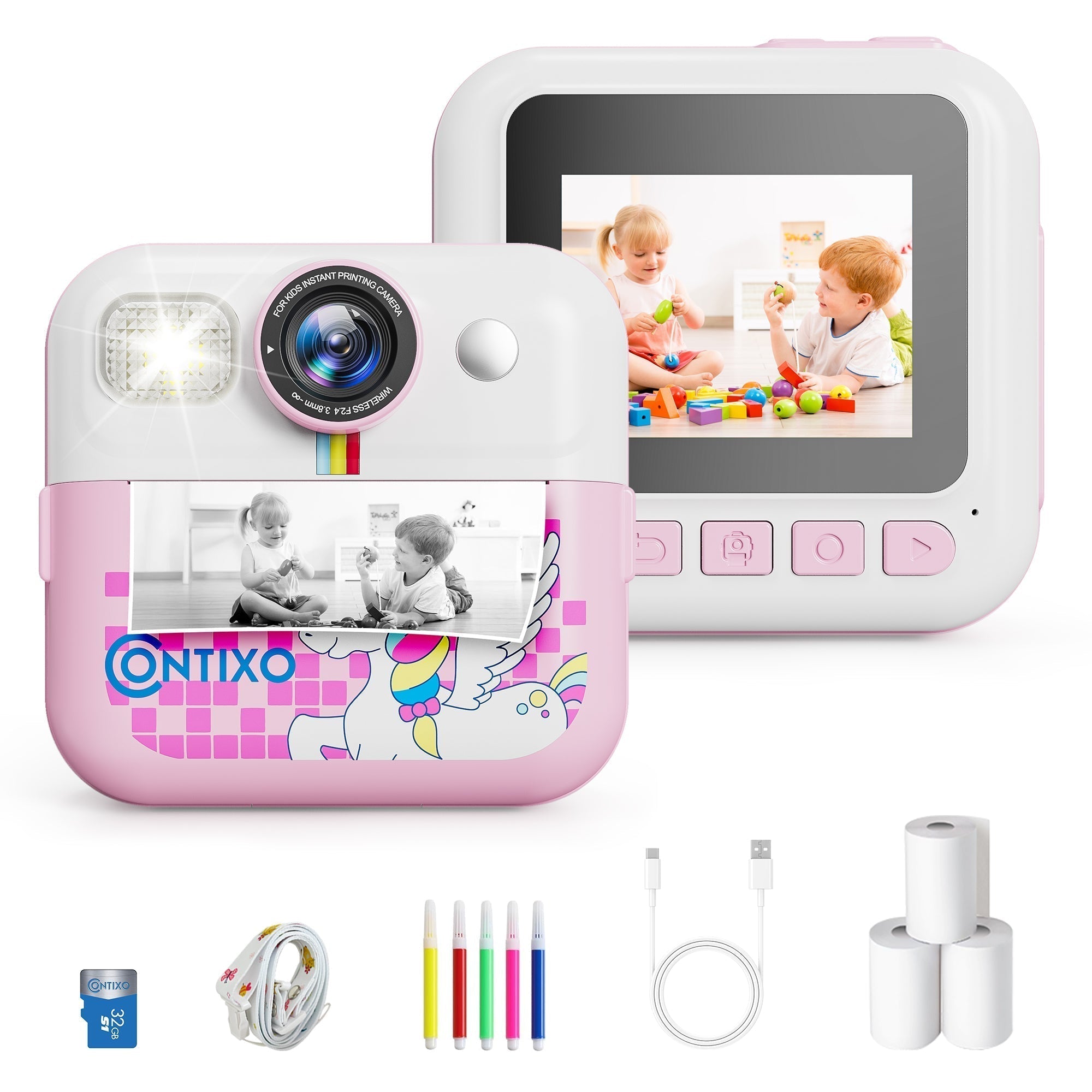 Contixo KC4  Kids Instant Print Camera, HD 1080P Digital Camera With 3 Rolls of Paper & 32G Card, 16X Zoom, Games & MP3, Ages 3-12-thumbmail-9