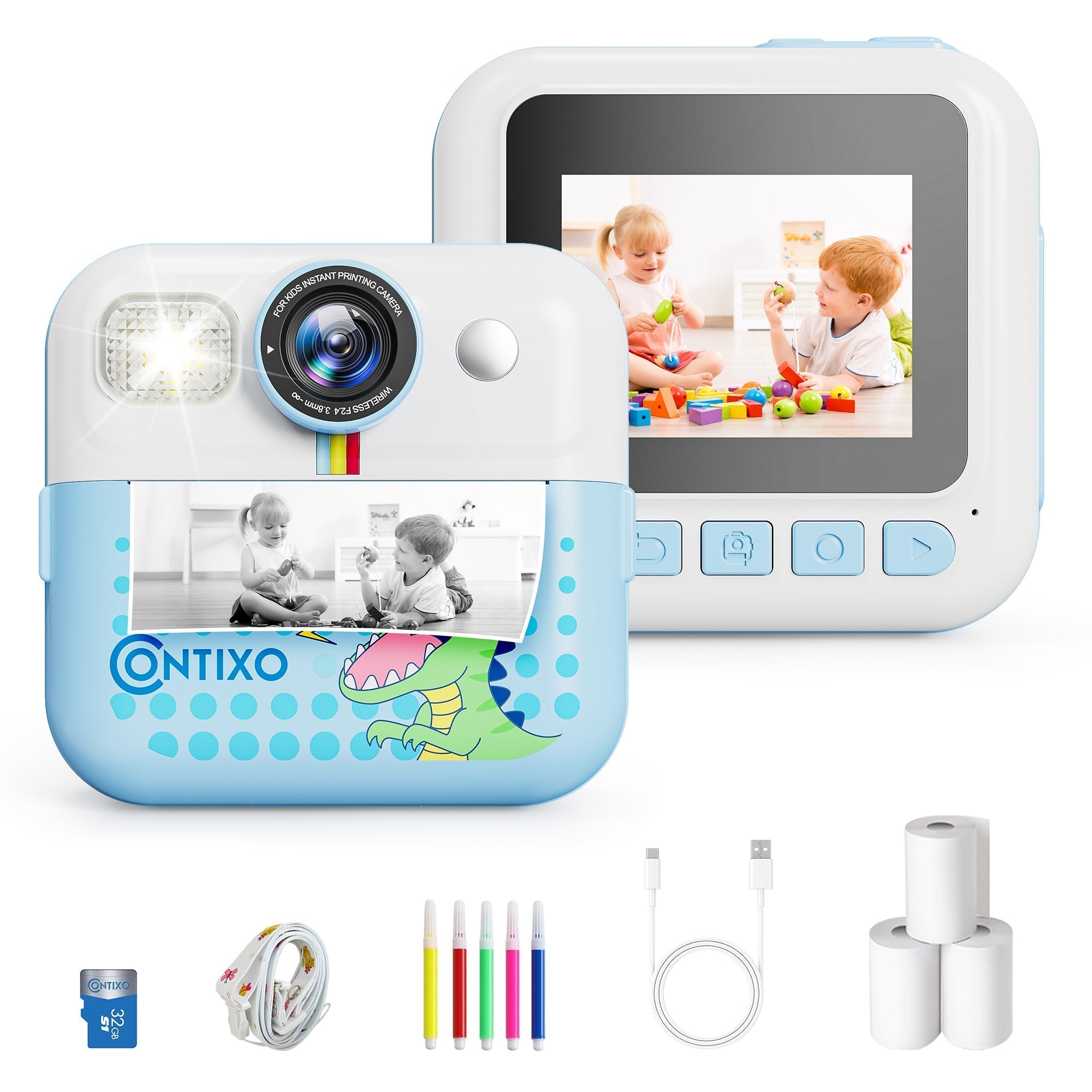 Contixo KC4  Kids Instant Print Camera, HD 1080P Digital Camera With 3 Rolls of Paper & 32G Card, 16X Zoom, Games & MP3, Ages 3-12-thumbmail-6