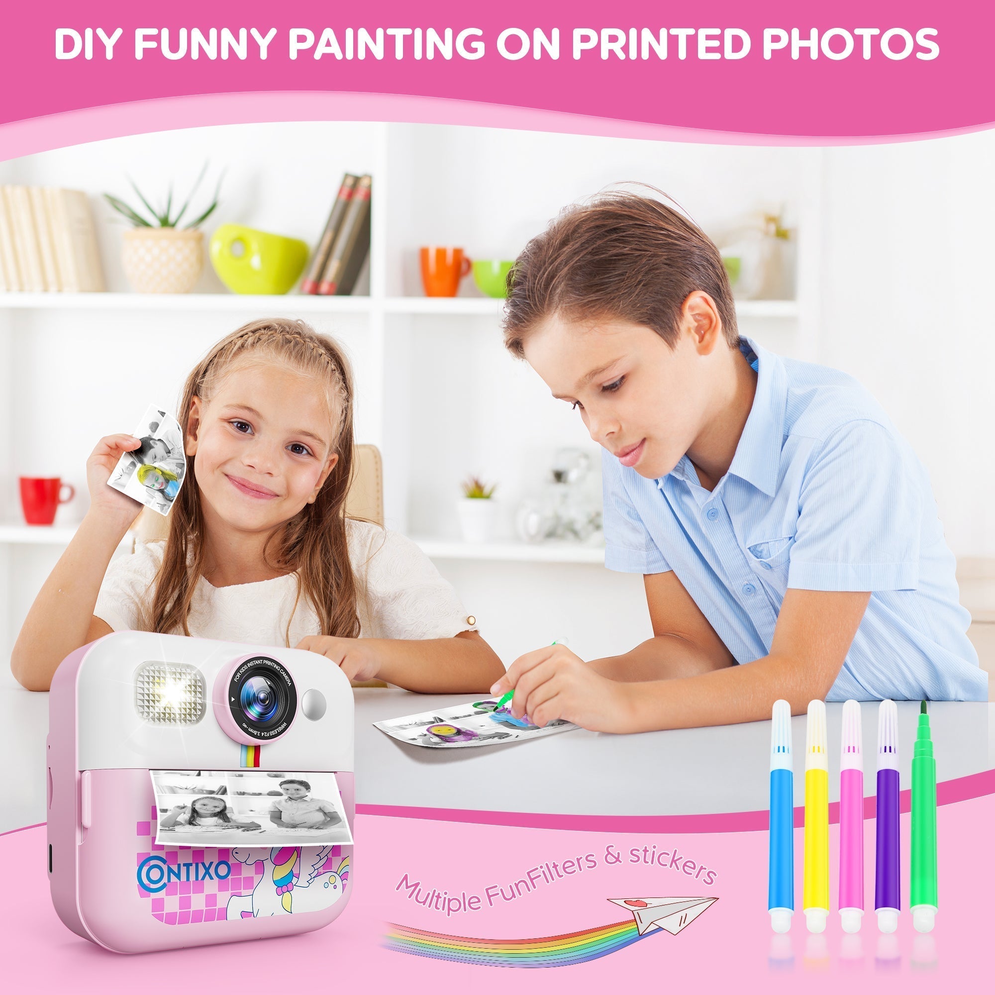 Contixo KC4  Kids Instant Print Camera, HD 1080P Digital Camera With 3 Rolls of Paper & 32G Card, 16X Zoom, Games & MP3, Ages 3-12-thumbmail-4