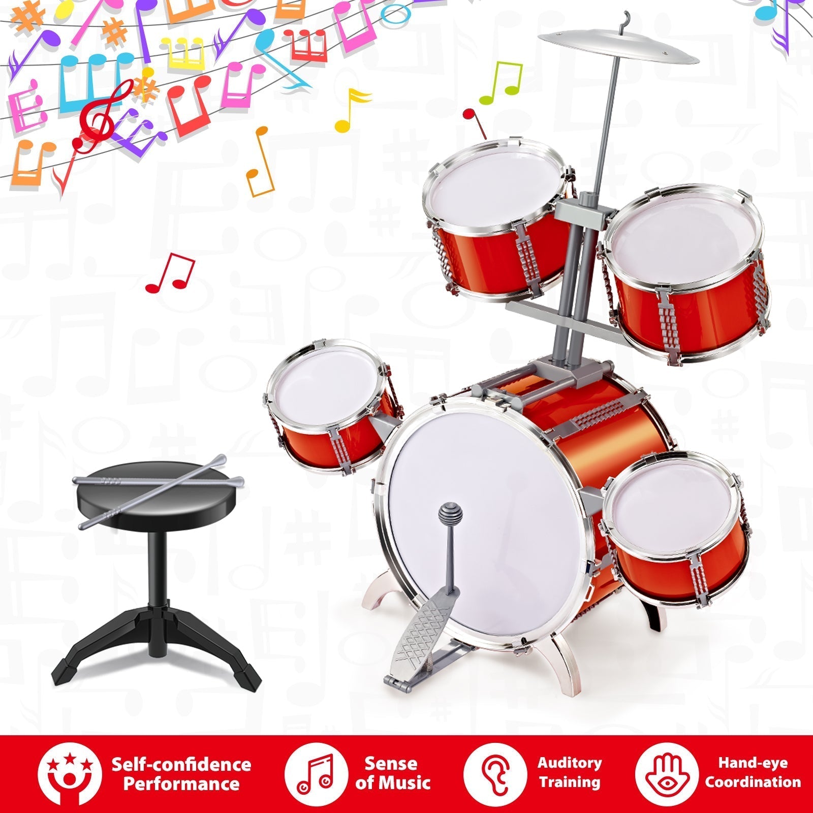 Contixo Kids Drum Set - Jazz Musical Instrument Toy for Ages 3-7-thumbmail-1