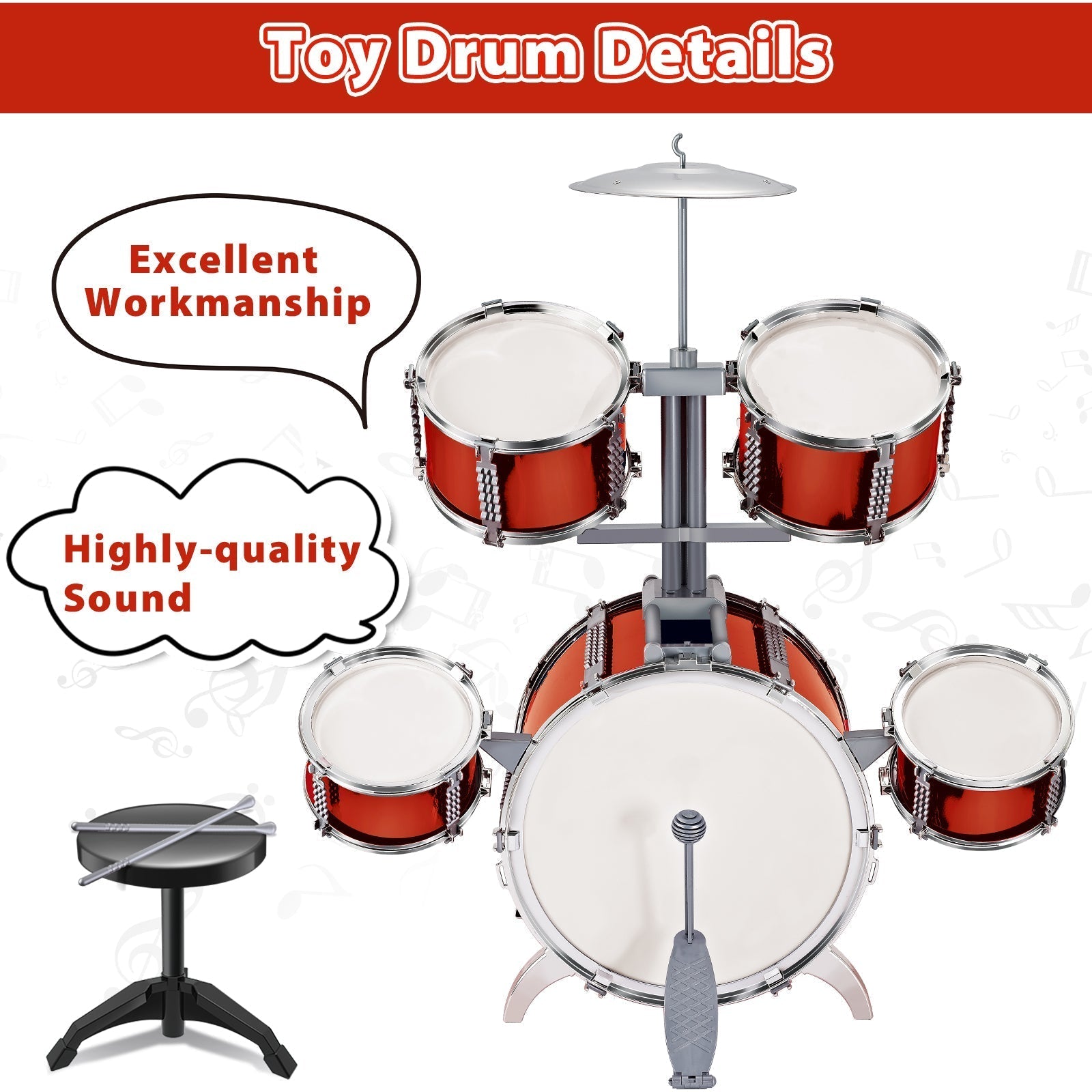 Contixo Kids Drum Set - Jazz Musical Instrument Toy for Ages 3-7-thumbmail-3