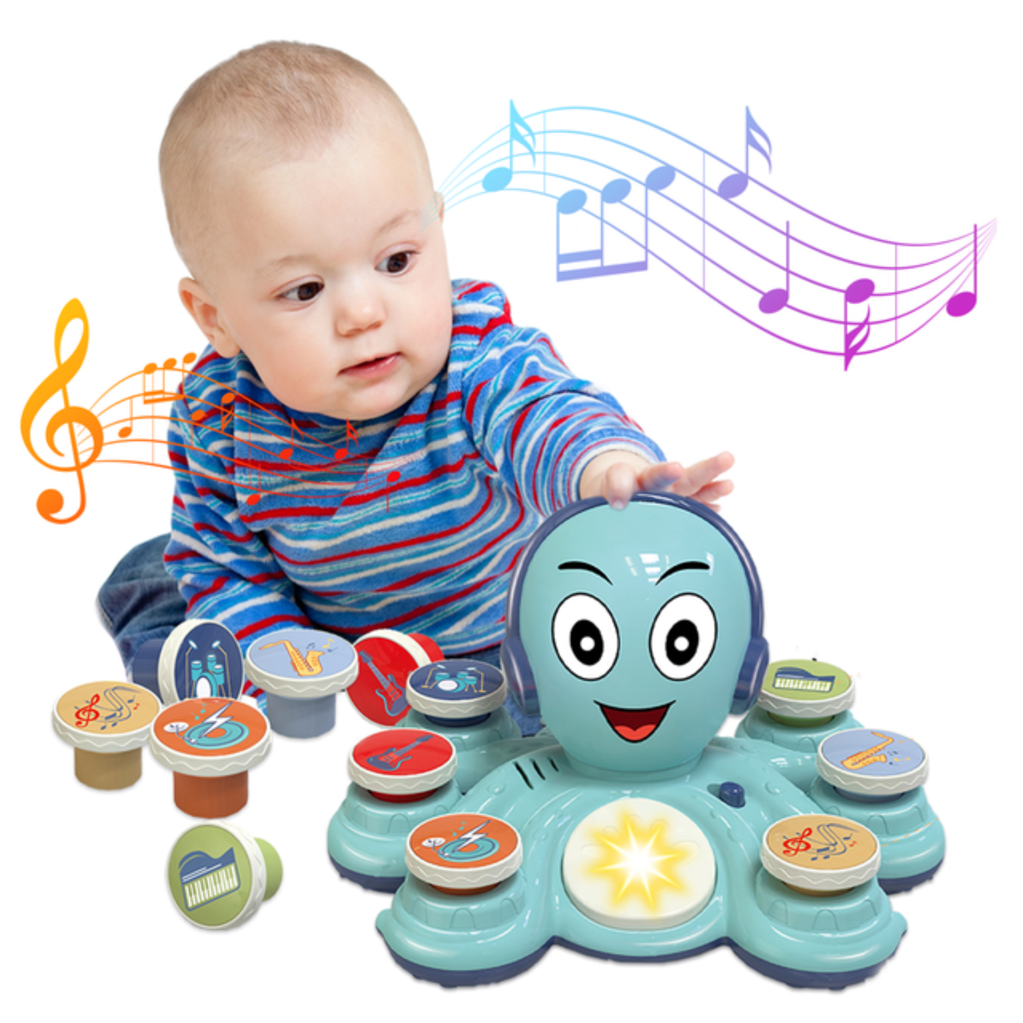 Contixo Baby Piano Toy - Octopus Musical Toy With 6 Keyboards, Ages 6-24 Months, Blue-thumbmail-1