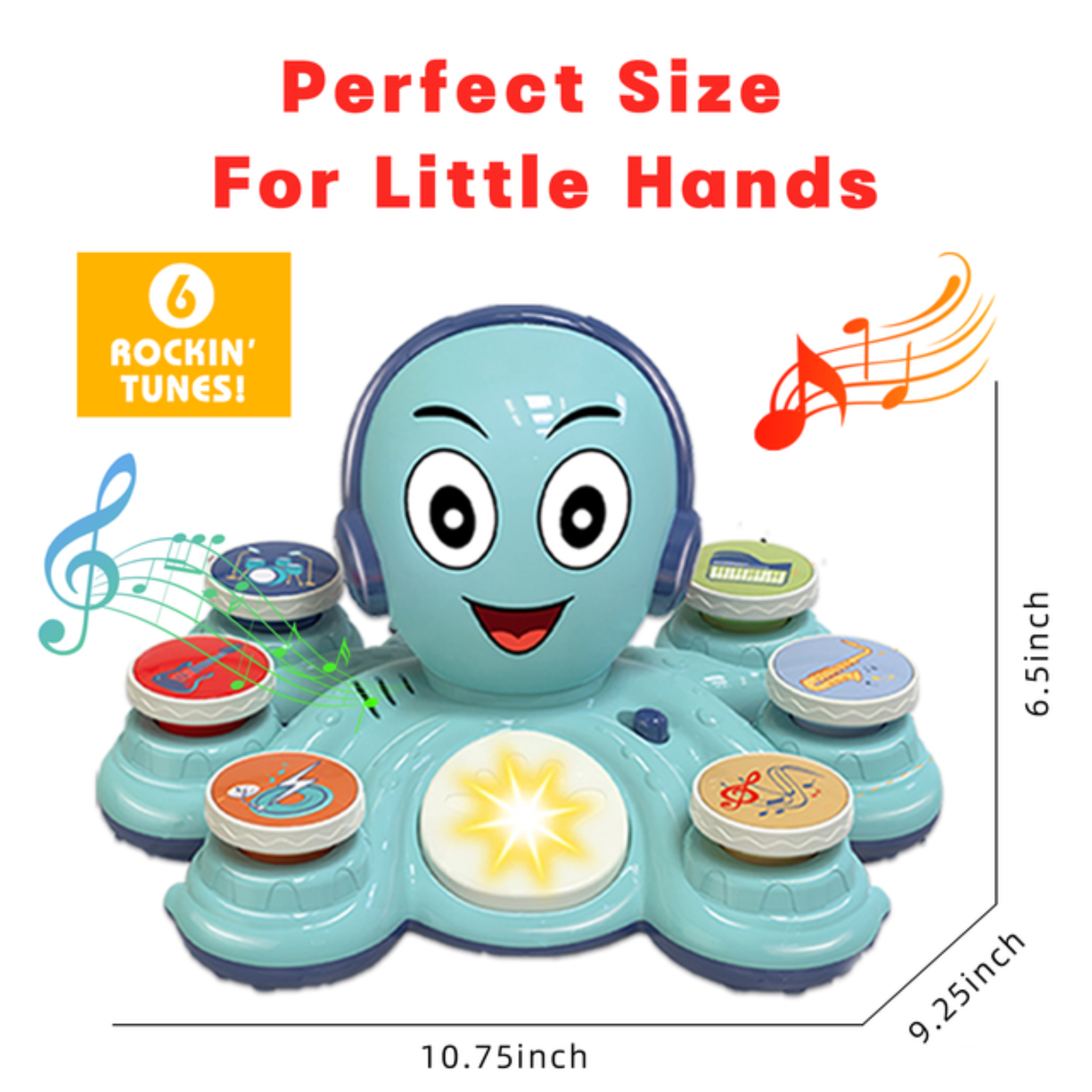 Contixo Baby Piano Toy - Octopus Musical Toy With 6 Keyboards, Ages 6-24 Months, Blue-thumbmail-3