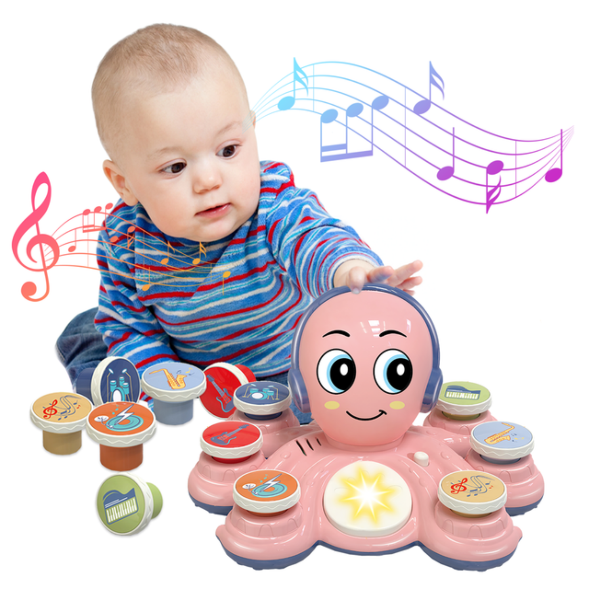 Contixo Baby Piano Toy - Octopus Musical Toy With 6 Keyboards, Ages 6-24 Months, Pink-thumbmail-1