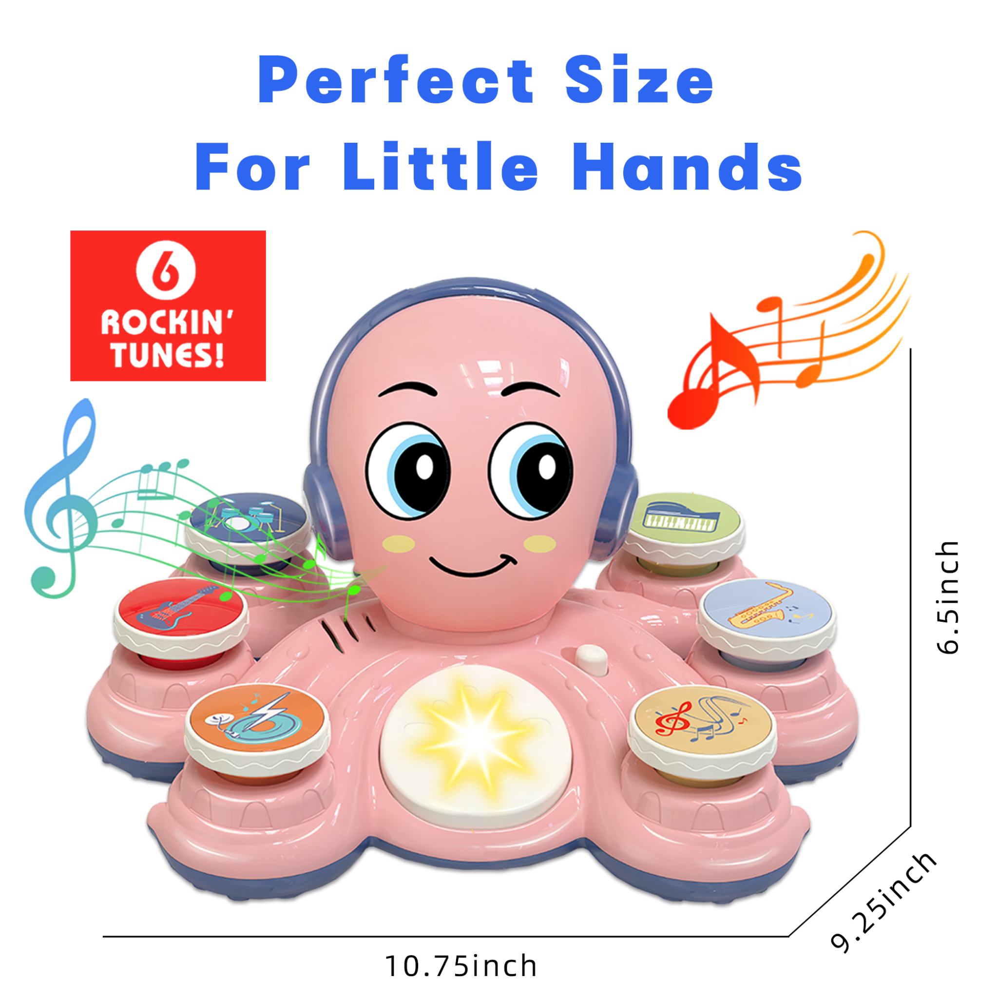 Contixo Baby Piano Toy - Octopus Musical Toy With 6 Keyboards, Ages 6-24 Months, Pink-thumbmail-3
