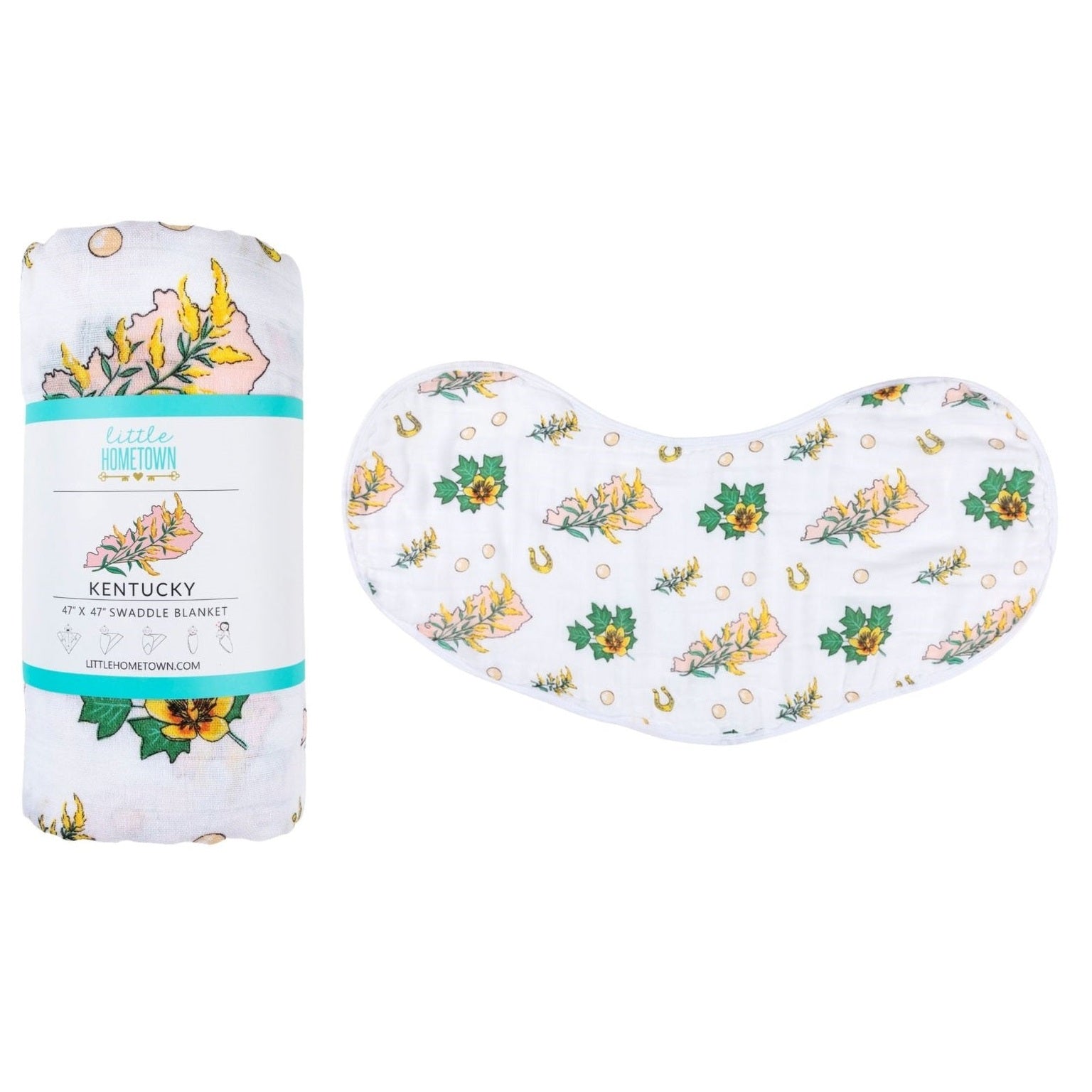 Gift Set: Kentucky Baby Muslin Swaddle Blanket and Burp Cloth/Bib Combo (Floral)-thumbmail-9