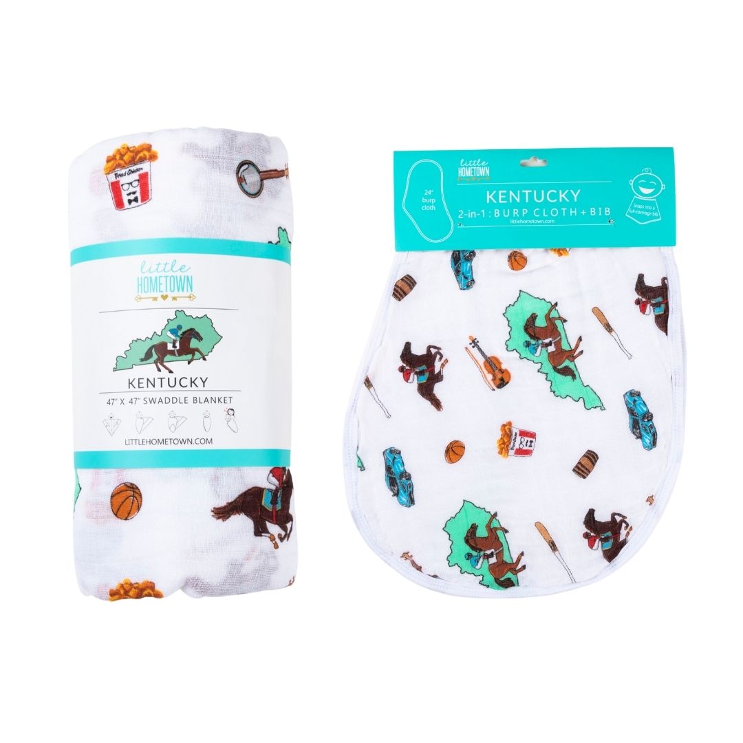 Gift Set: Kentucky Baby Muslin Swaddle Blanket and Burp Cloth/Bib Combo-thumbmail-7