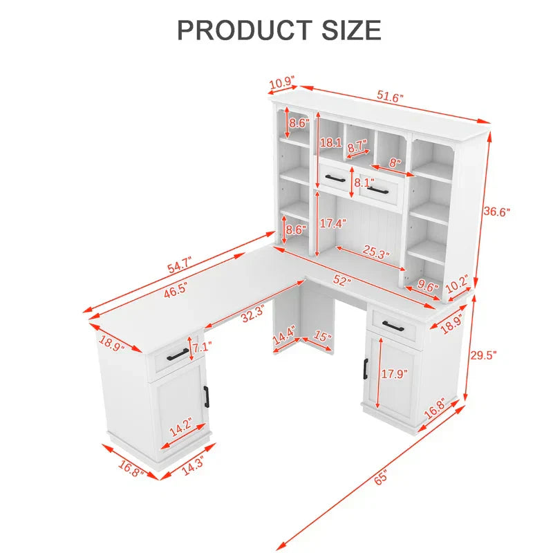 L-Shaped Computer Desk With 2 Cabinets and 2 Drawers-thumbmail-1