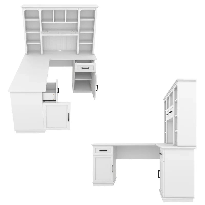L-Shaped Computer Desk With 2 Cabinets and 2 Drawers-thumbmail-2