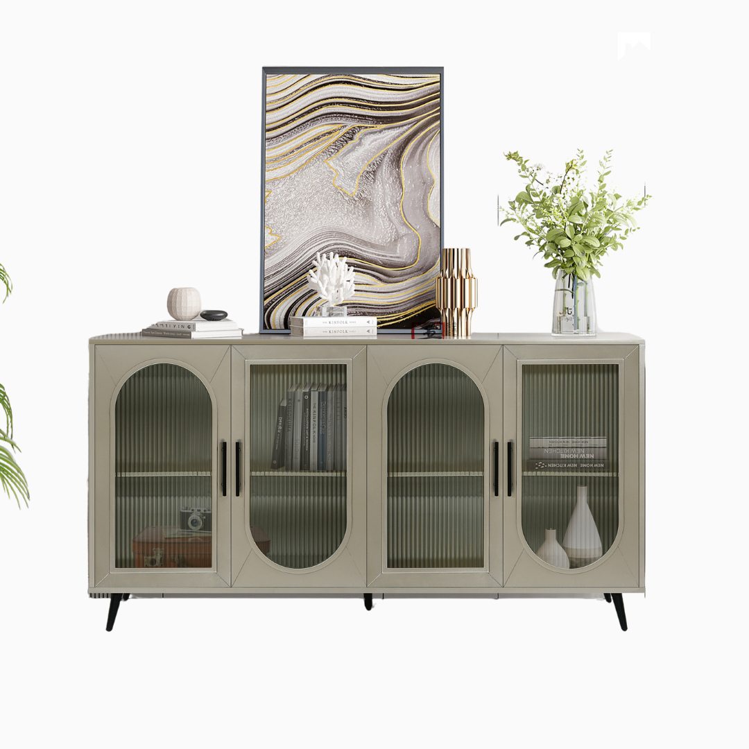 Wood TV Stand With Storage Cabinet & Adjustable Shelves-thumbmail-2