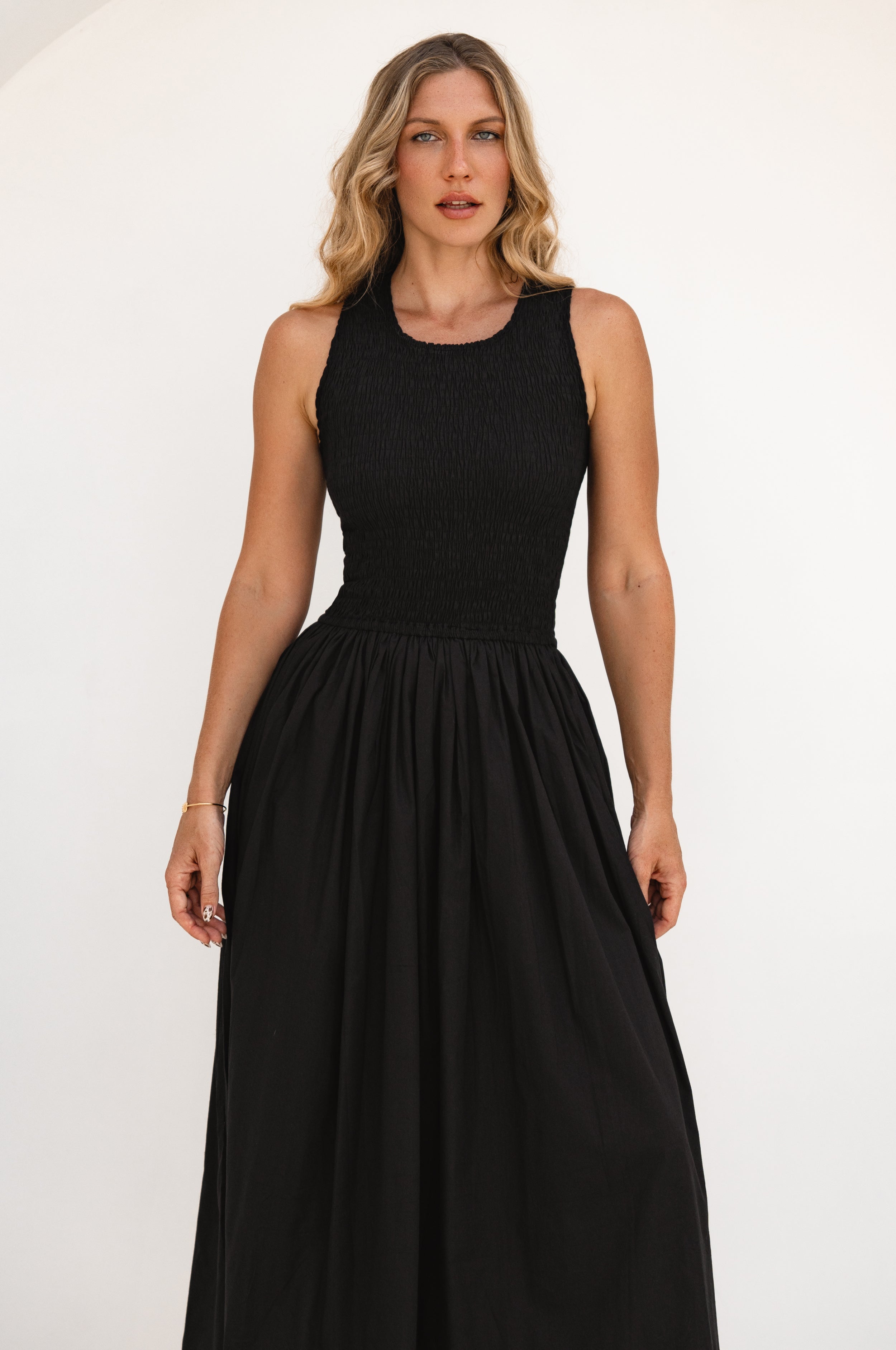 Lucciola Smocked Cotton Midi Dress-thumbmail-11