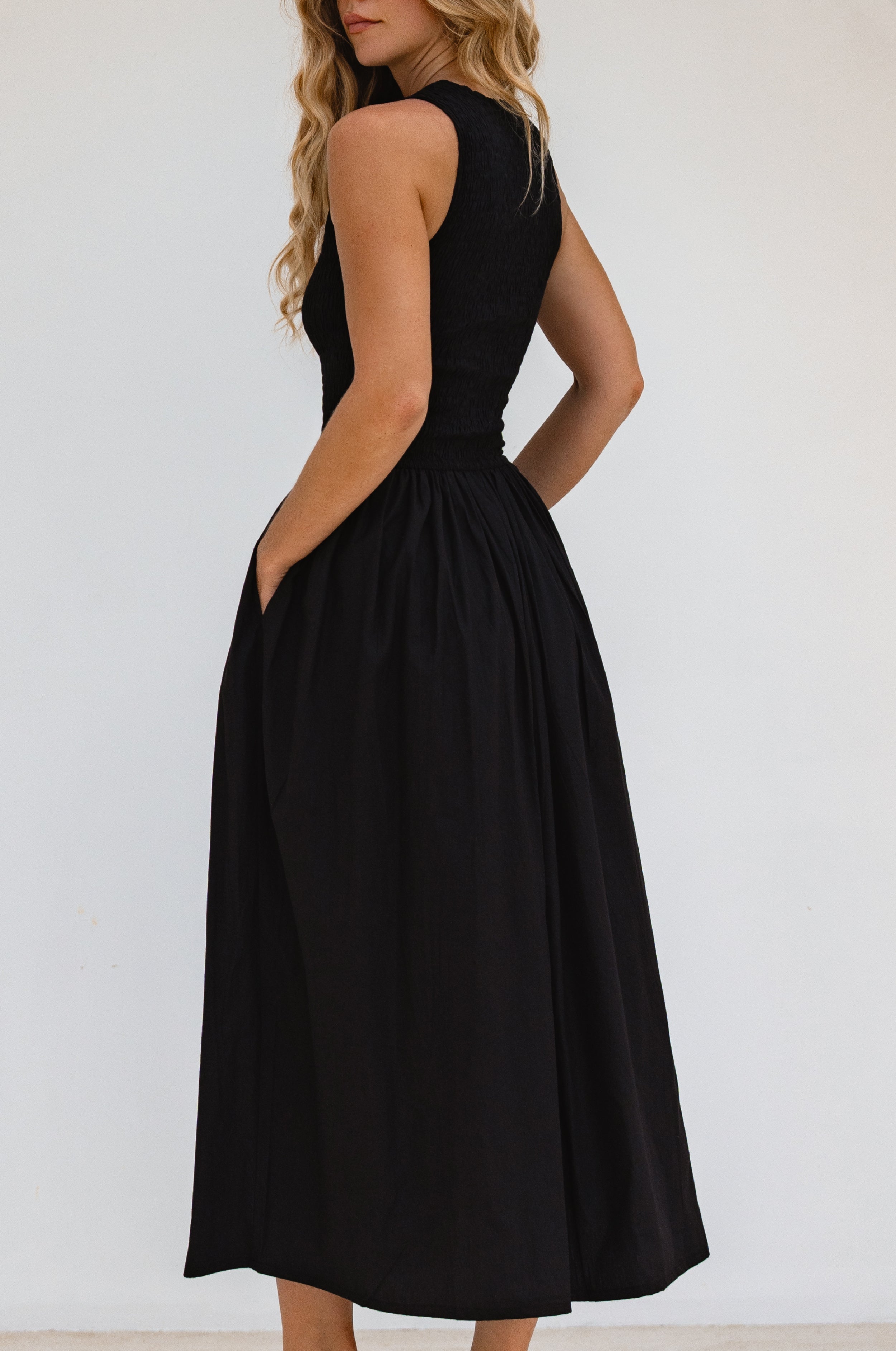 Lucciola Smocked Cotton Midi Dress-thumbmail-5