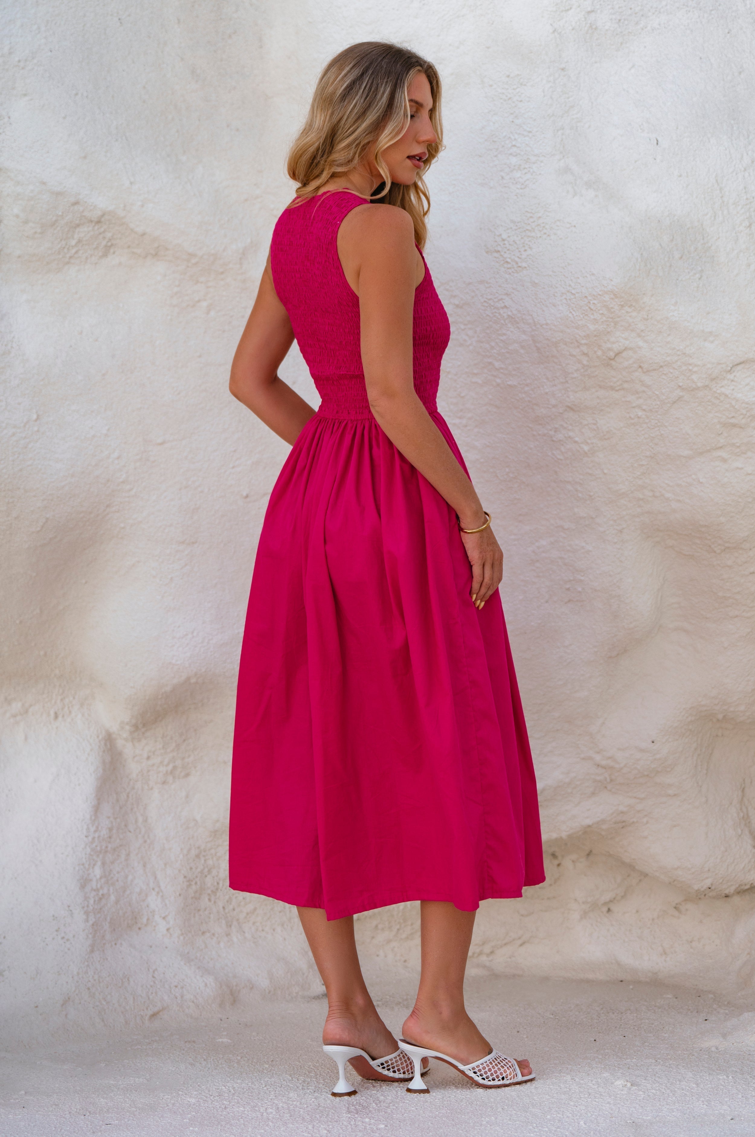 Lucciola Smocked Cotton Midi Dress-thumbmail-9
