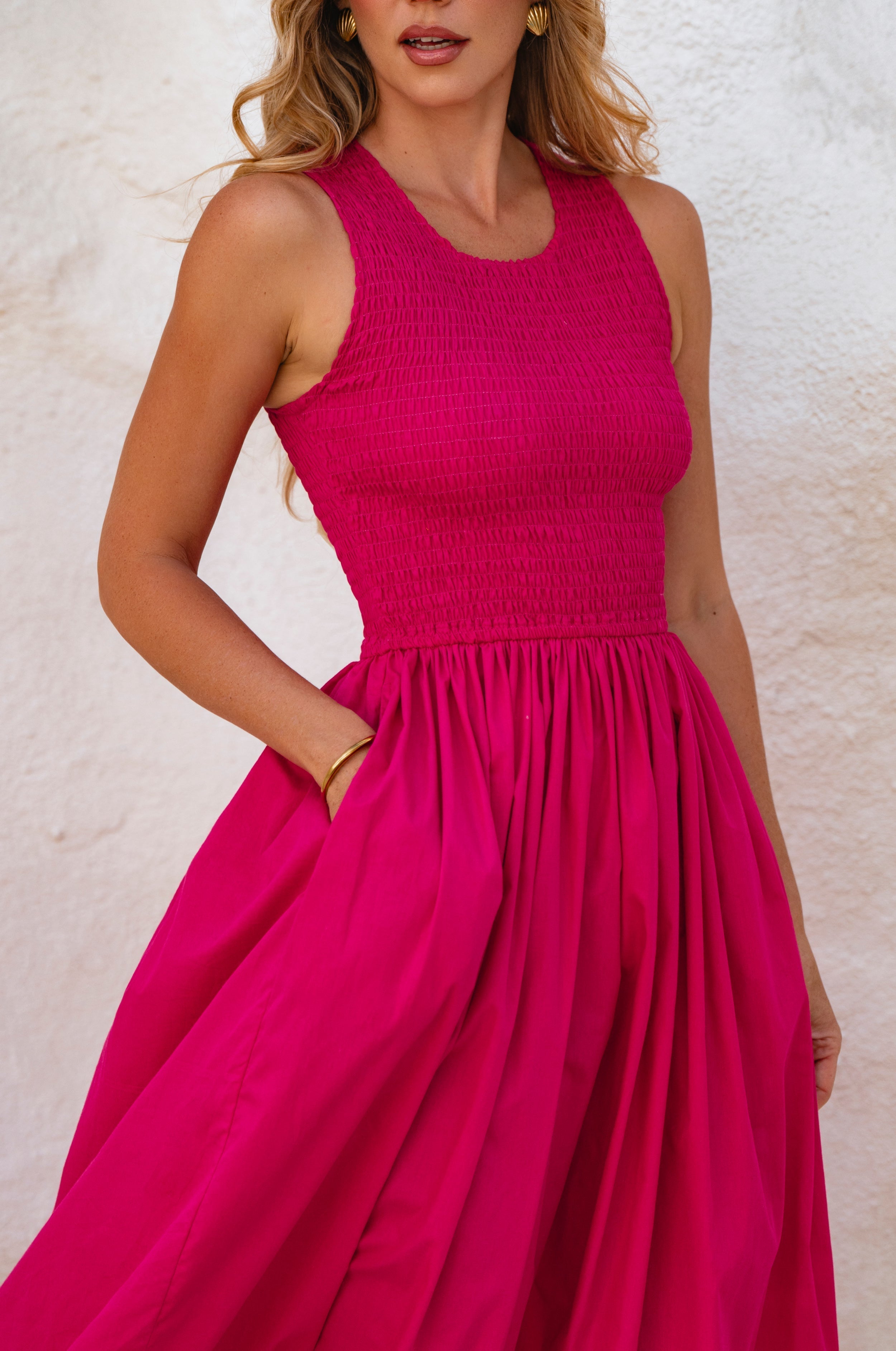 Lucciola Smocked Cotton Midi Dress-thumbmail-10