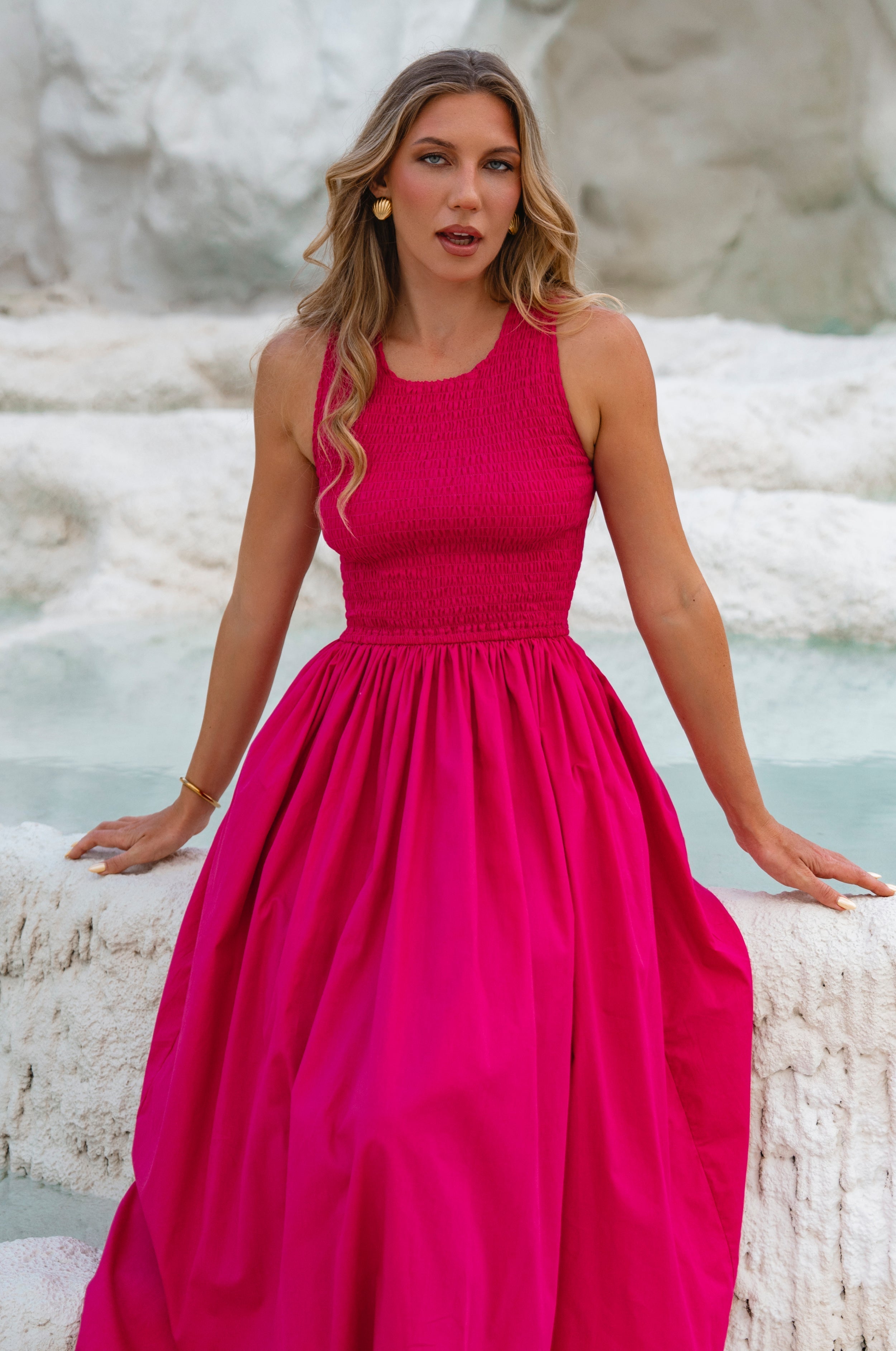 Lucciola Smocked Cotton Midi Dress-thumbmail-8