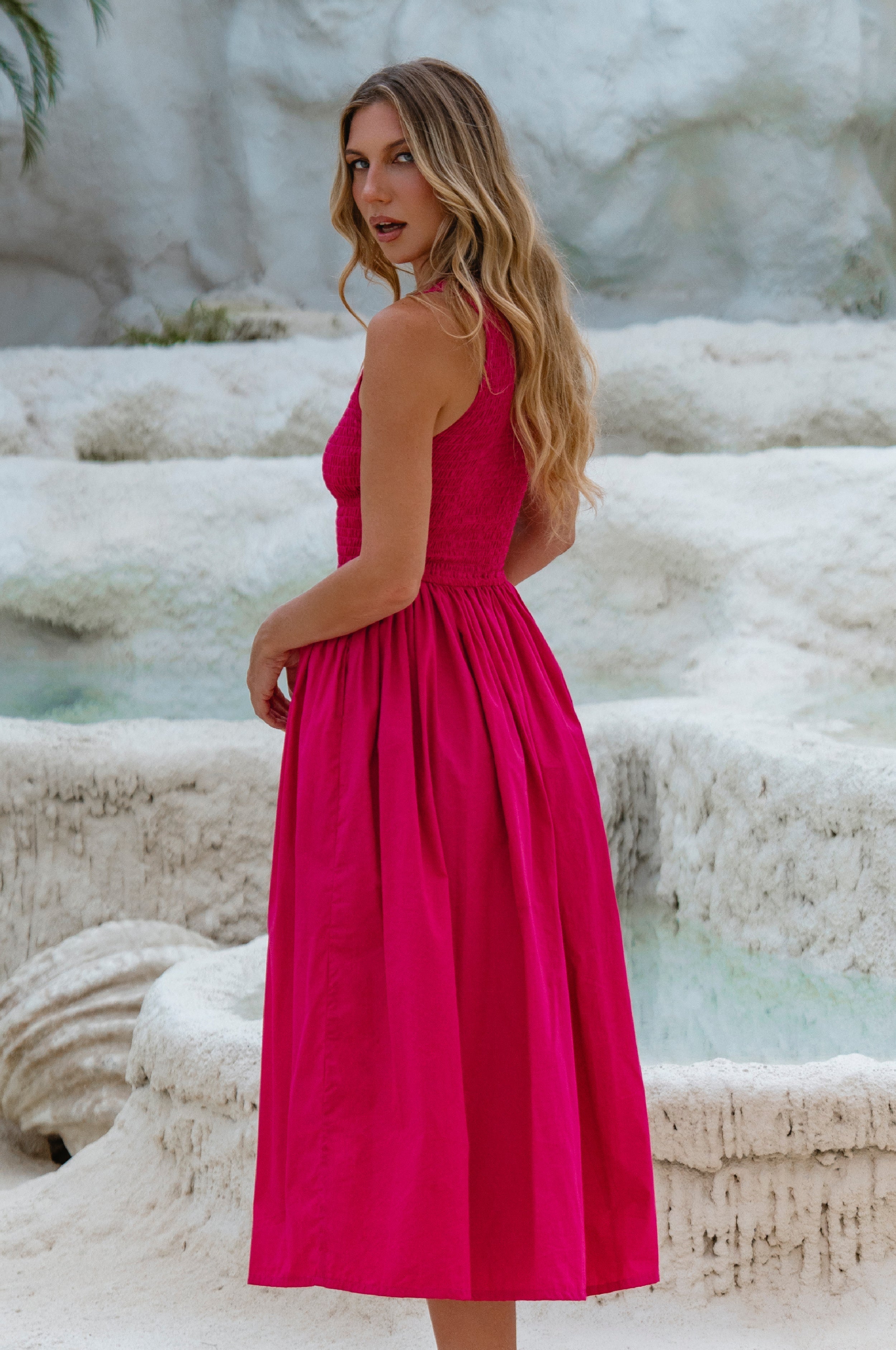 Lucciola Smocked Cotton Midi Dress-thumbmail-3