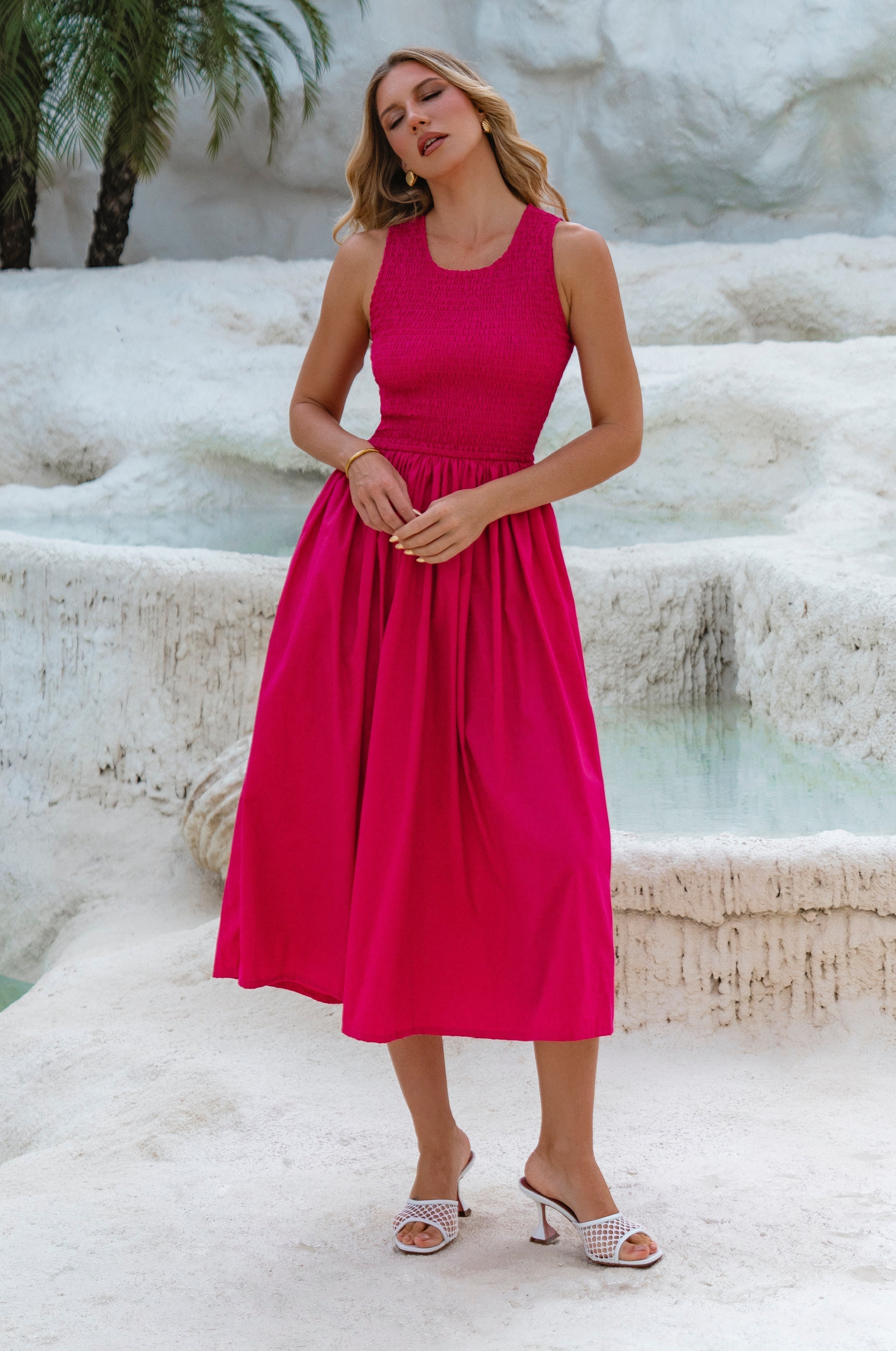 Lucciola Smocked Cotton Midi Dress-thumbmail-7