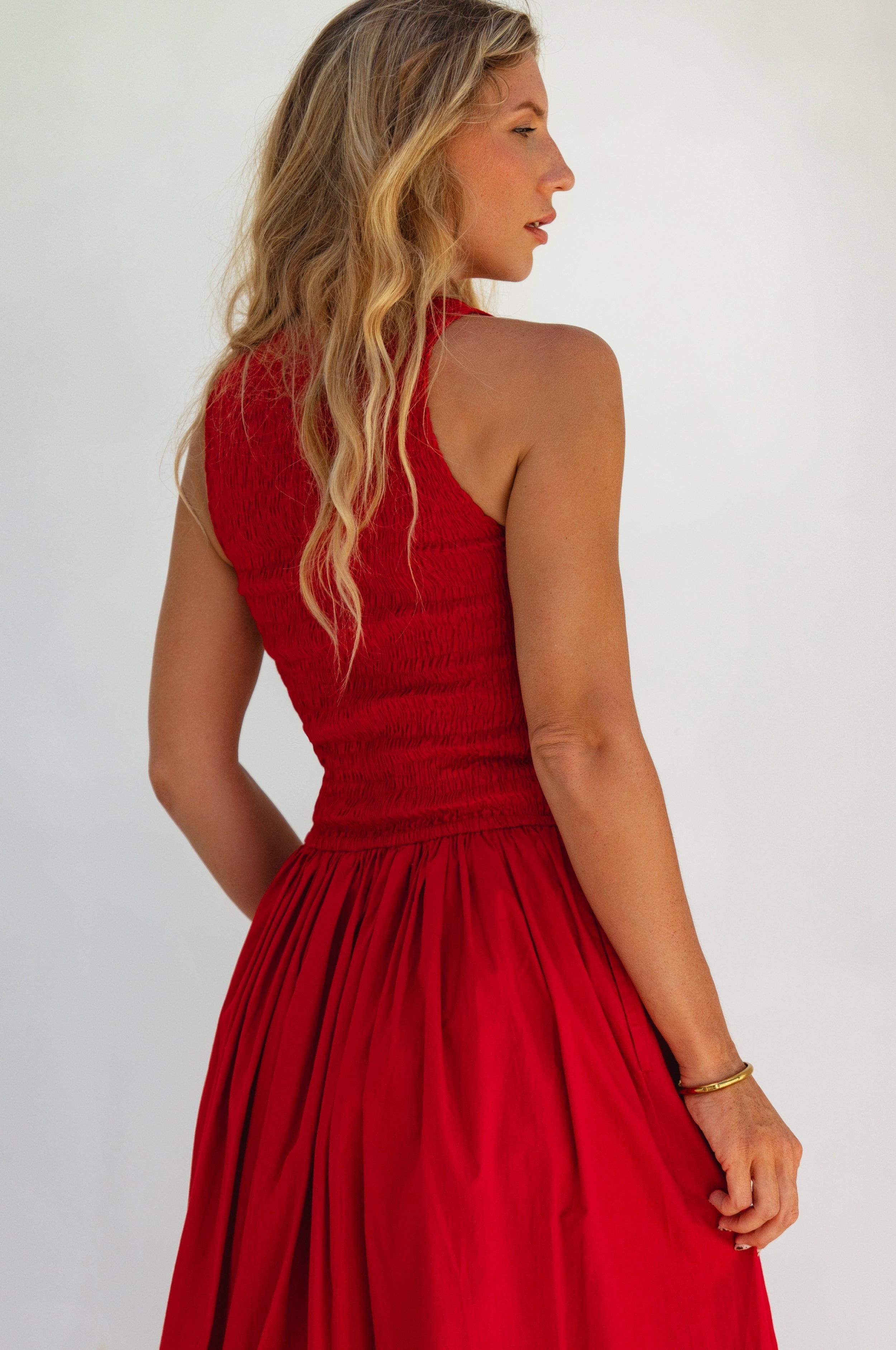 Lucciola Smocked Cotton Midi Dress-thumbmail-3